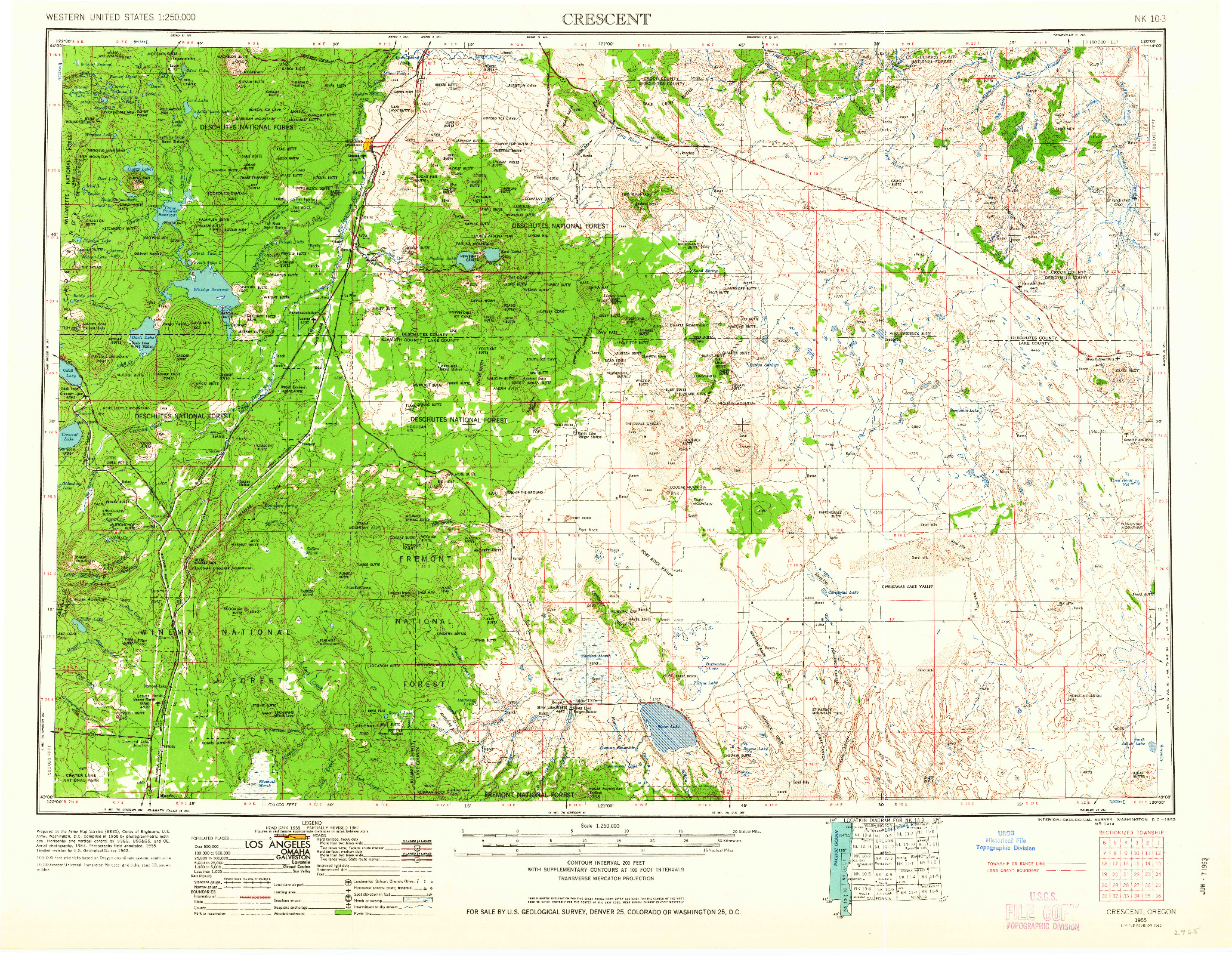 USGS 1:250000-SCALE QUADRANGLE FOR CRESCENT, OR 1955