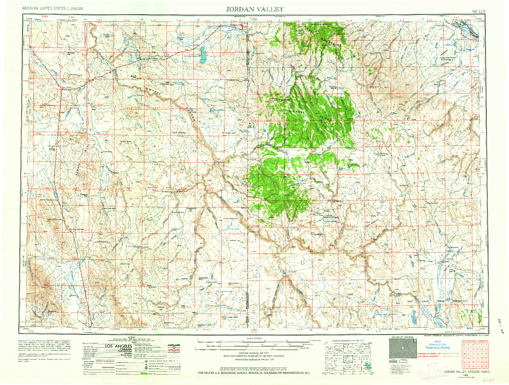 USGS 1:250000-SCALE QUADRANGLE FOR JORDAN VALLEY, OR 1955