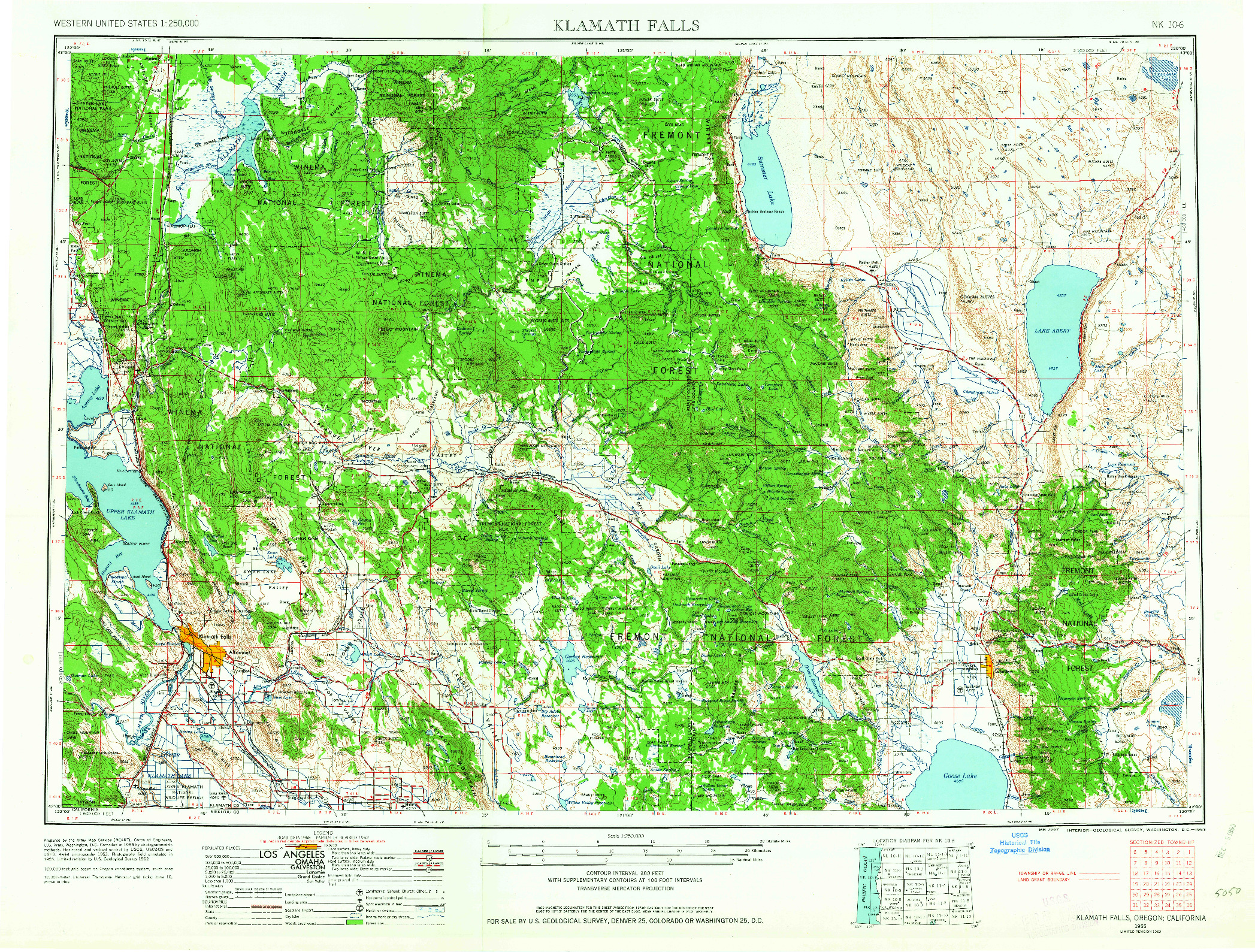 USGS 1:250000-SCALE QUADRANGLE FOR KLAMATH FALLS, OR 1955