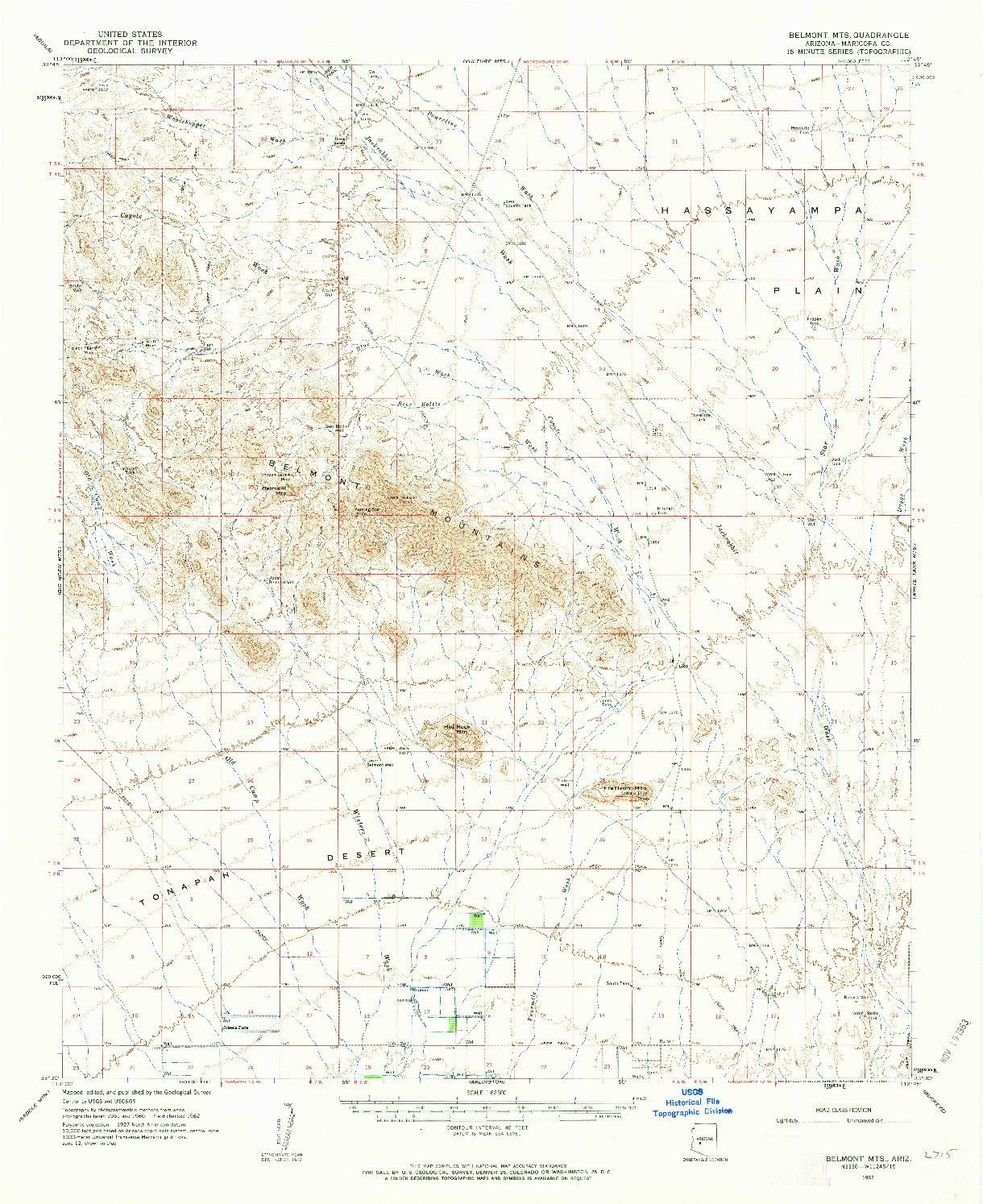 USGS 1:62500-SCALE QUADRANGLE FOR BELMONT MTS, AZ 1962