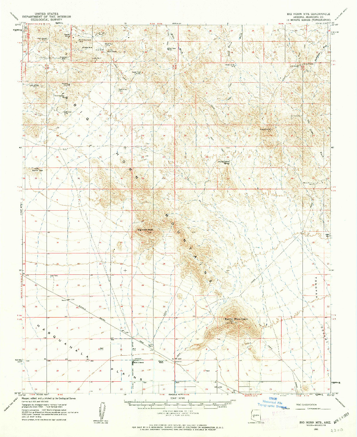 USGS 1:62500-SCALE QUADRANGLE FOR BIG HORN MTS, AZ 1961