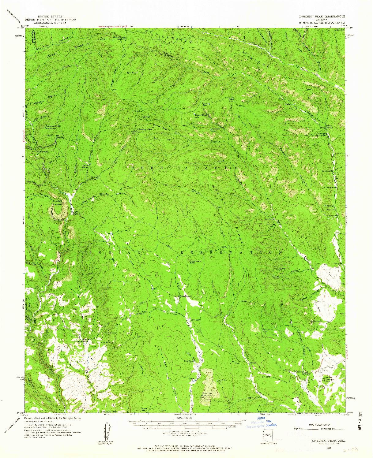 USGS 1:62500-SCALE QUADRANGLE FOR CHEDISKI PEAK, AZ 1961