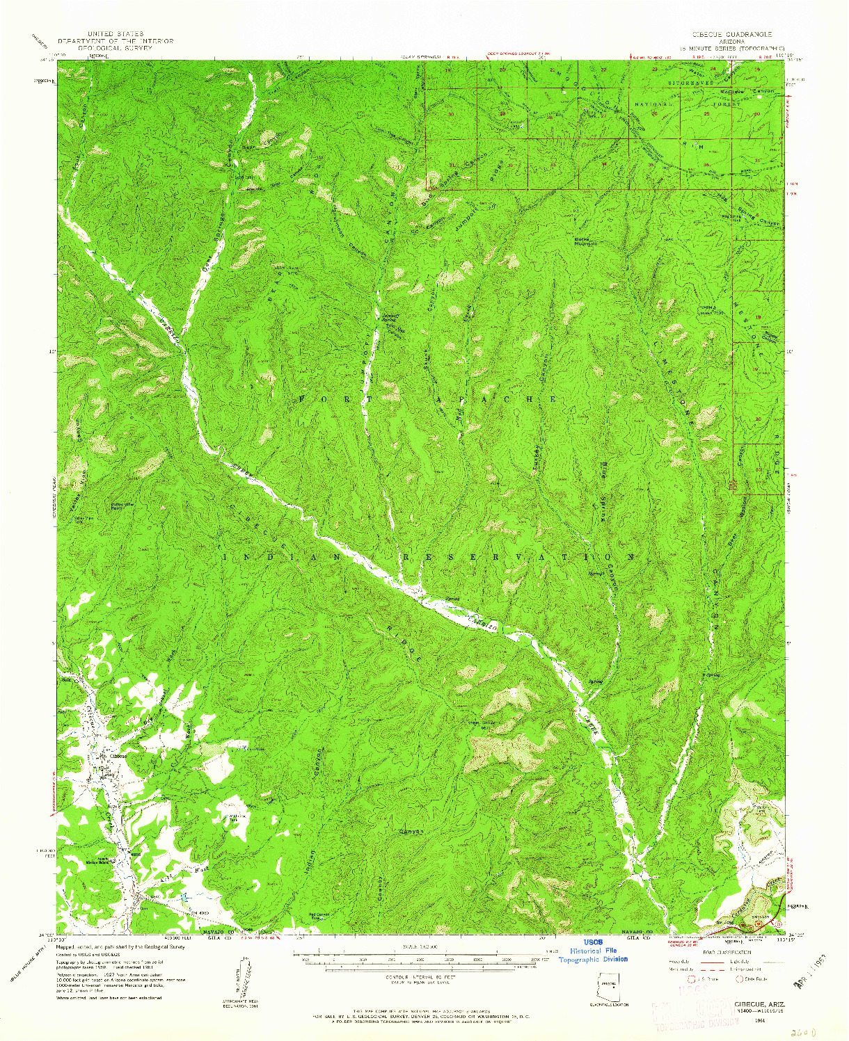 USGS 1:62500-SCALE QUADRANGLE FOR CIBECUE, AZ 1961