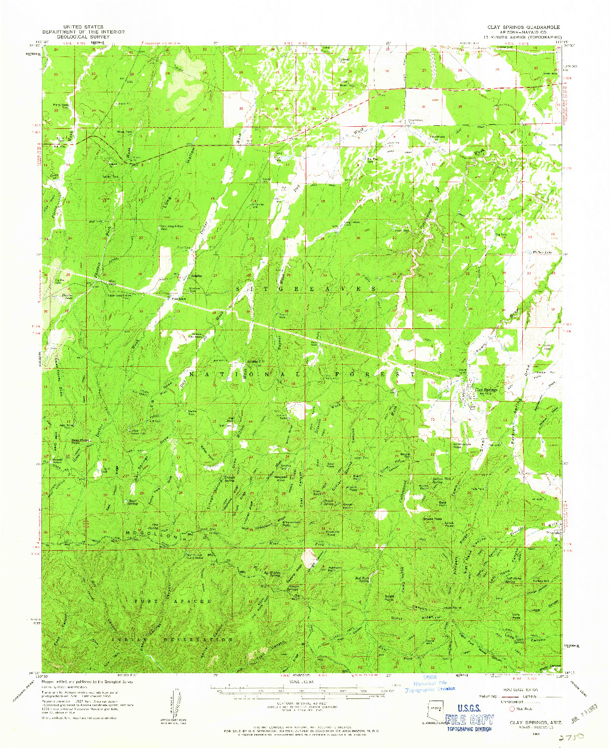 USGS 1:62500-SCALE QUADRANGLE FOR CLAY SPRINGS, AZ 1961