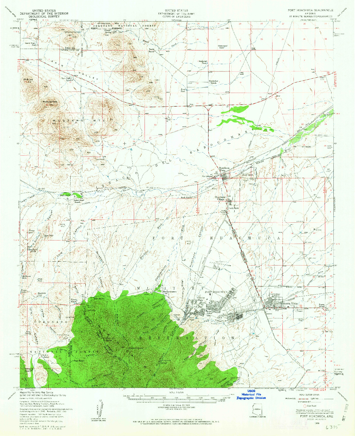 USGS 1:62500-SCALE QUADRANGLE FOR FORT HUACHUCA, AZ 1958