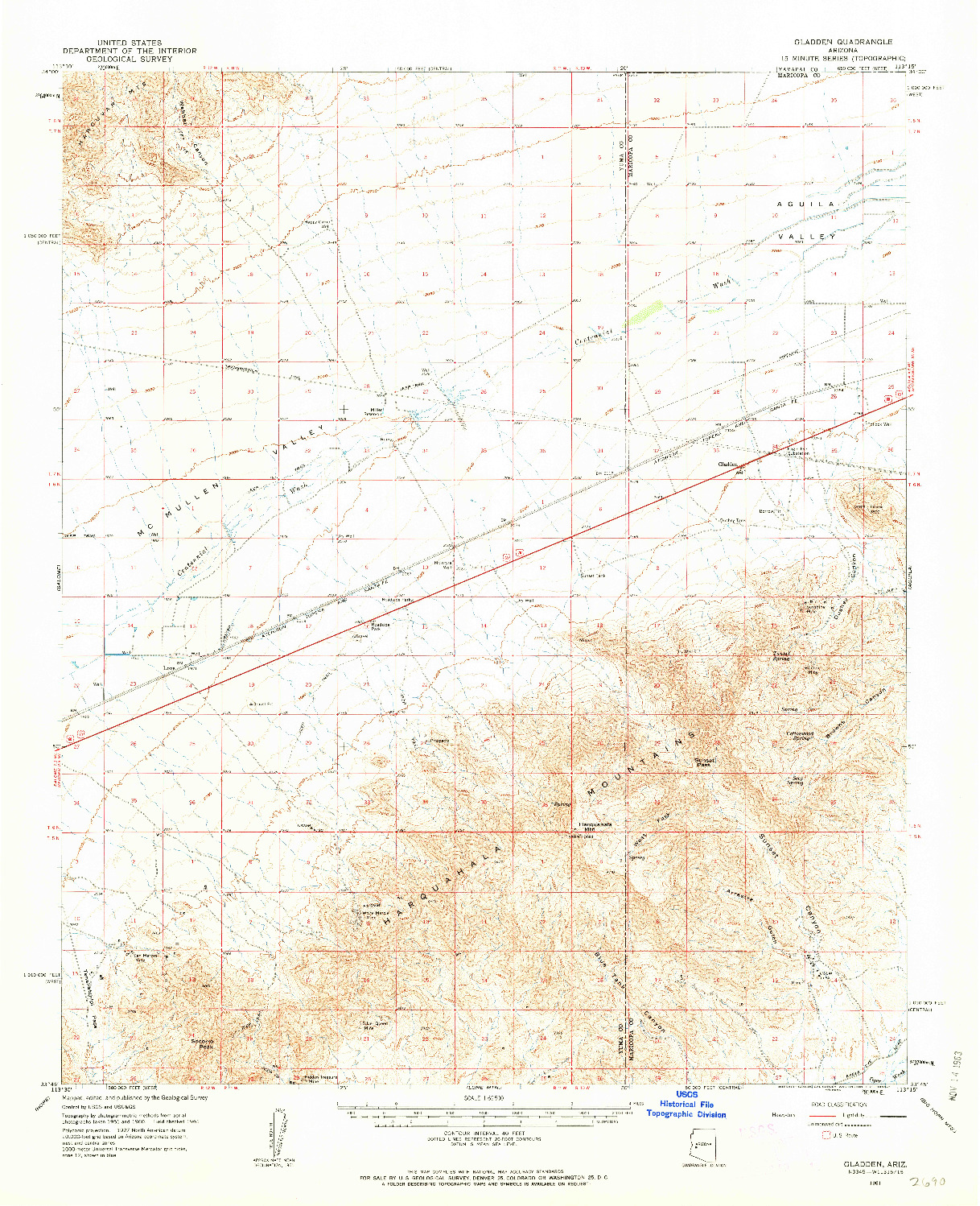 USGS 1:62500-SCALE QUADRANGLE FOR GLADDEN, AZ 1961