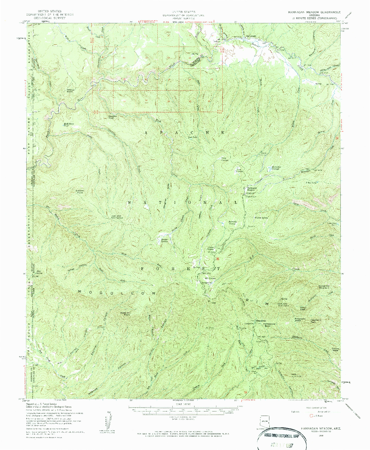 USGS 1:62500-SCALE QUADRANGLE FOR HANNAGAN MEADOW, AZ 1958