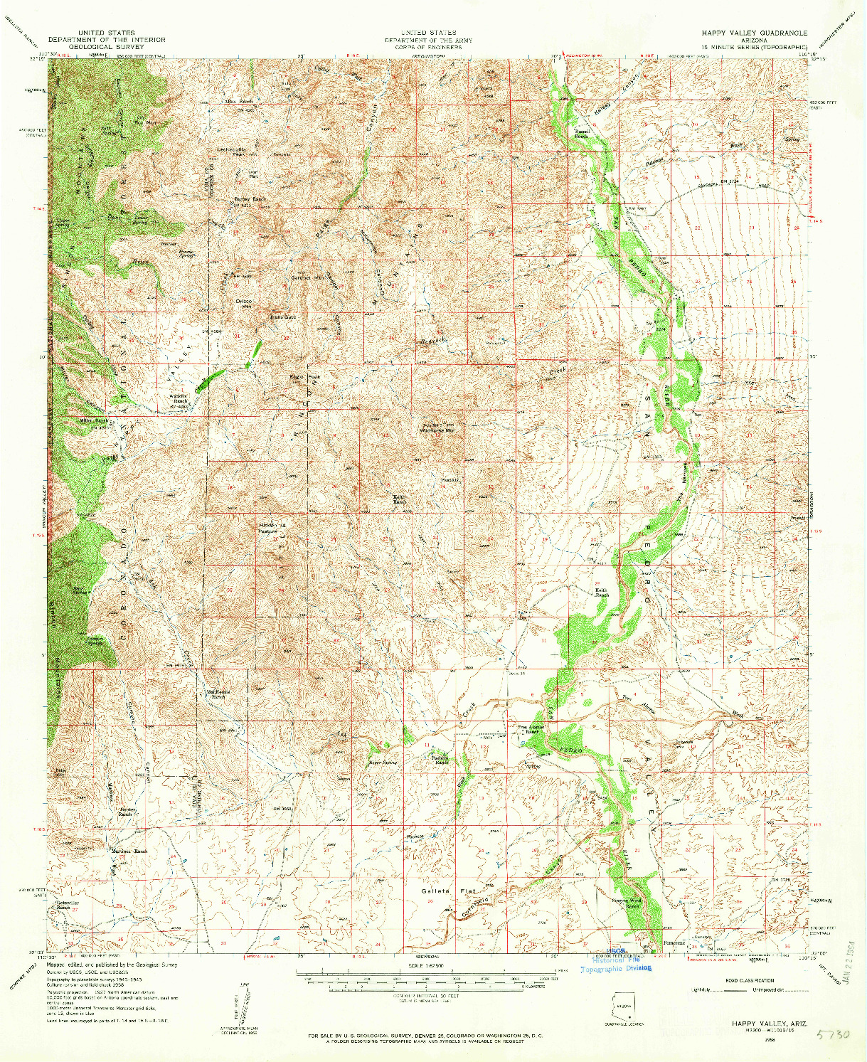 USGS 1:62500-SCALE QUADRANGLE FOR HAPPY VALLEY, AZ 1958