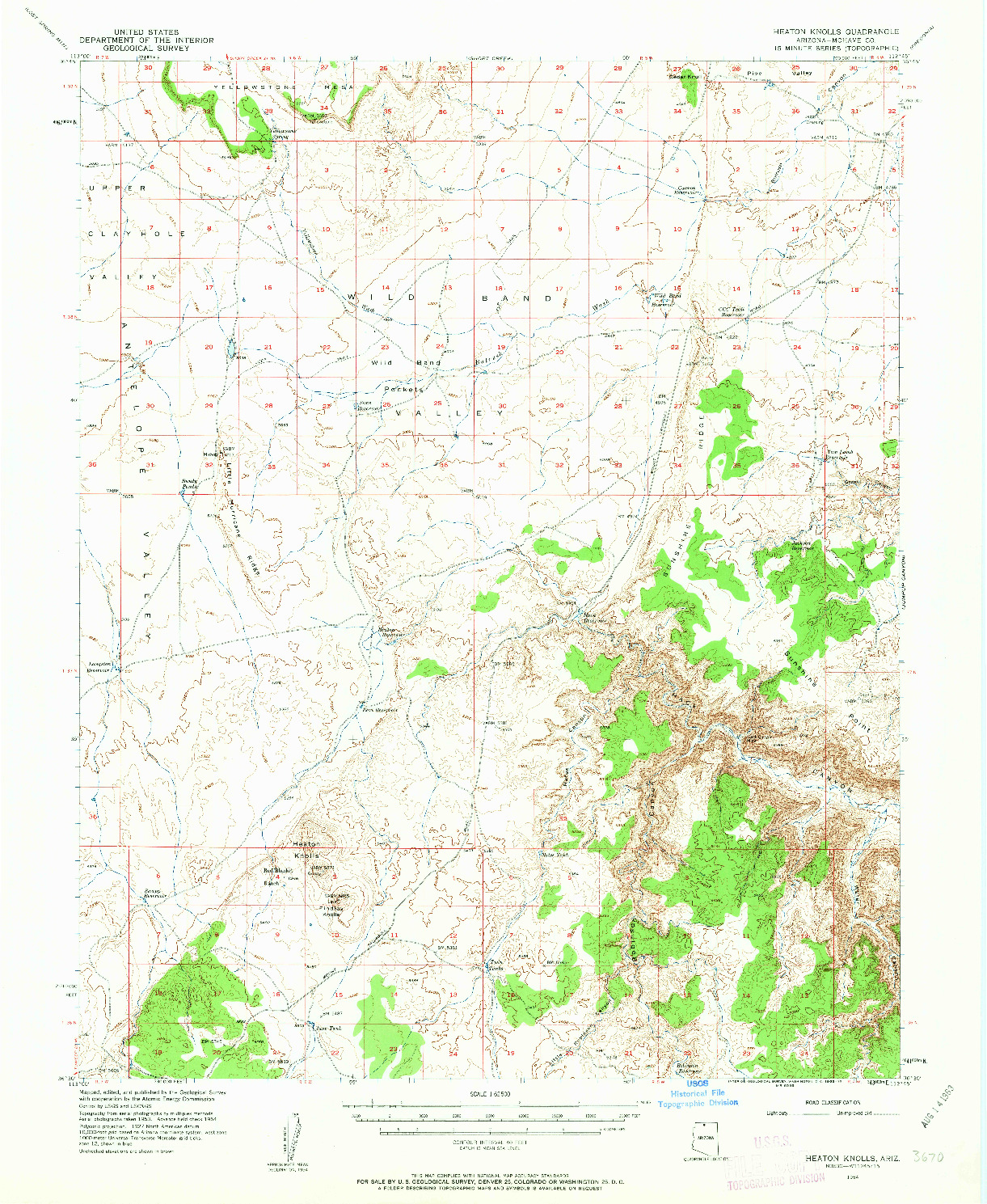 USGS 1:62500-SCALE QUADRANGLE FOR HEATON KNOLLS, AZ 1954