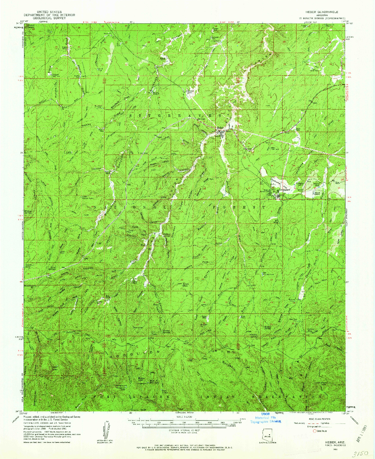 USGS 1:62500-SCALE QUADRANGLE FOR HEBER, AZ 1961
