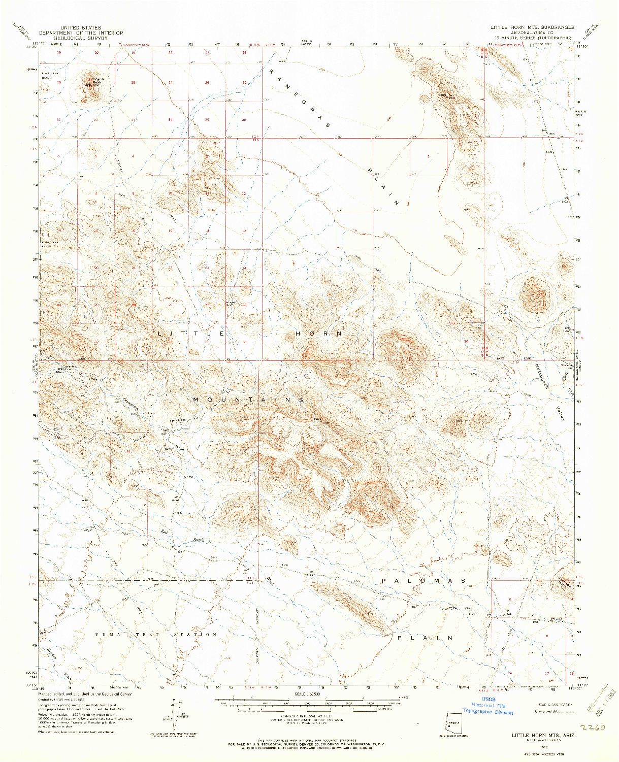 USGS 1:62500-SCALE QUADRANGLE FOR LITTLE HORN MTS, AZ 1962