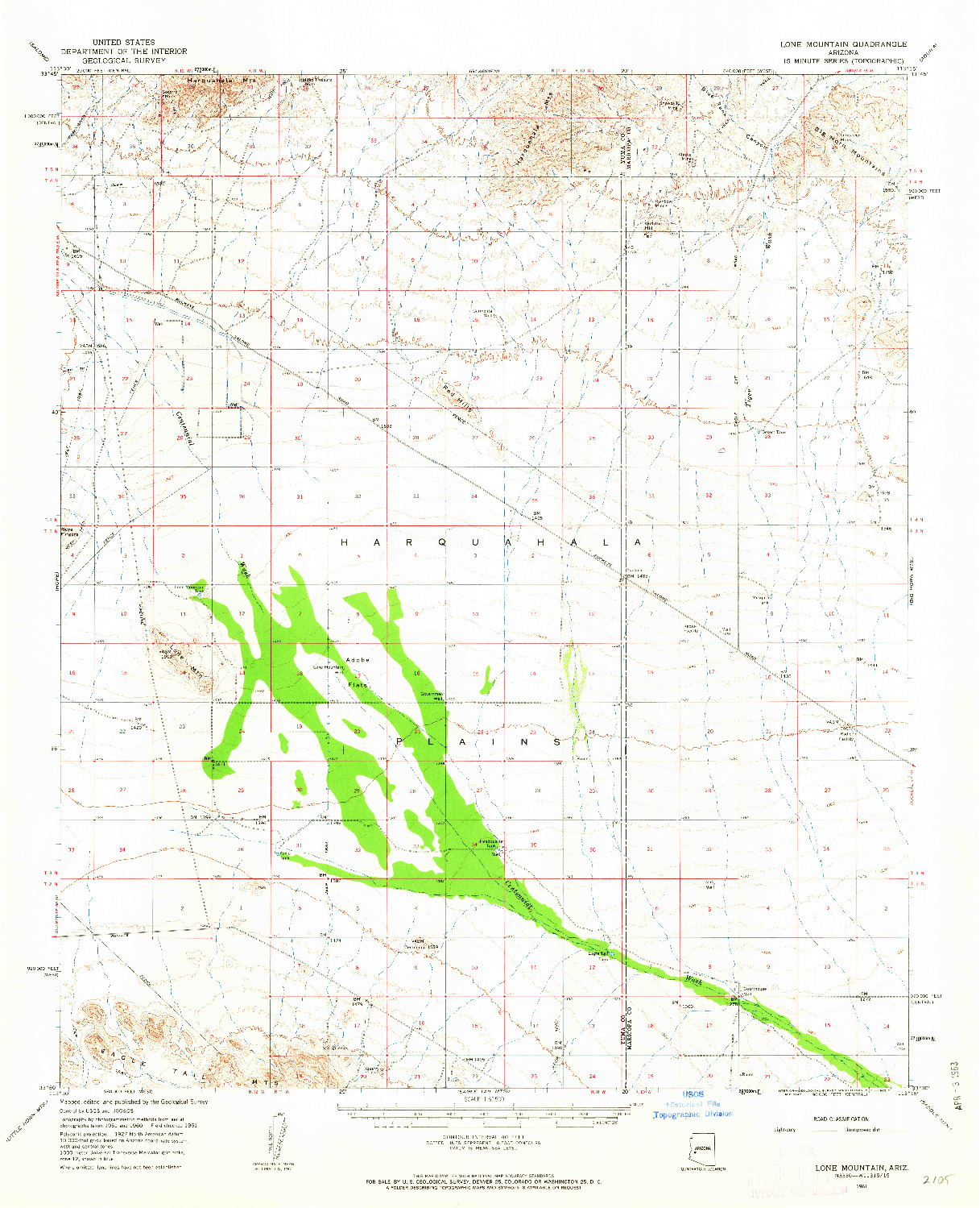 USGS 1:62500-SCALE QUADRANGLE FOR LONE MOUNTAIN, AZ 1961