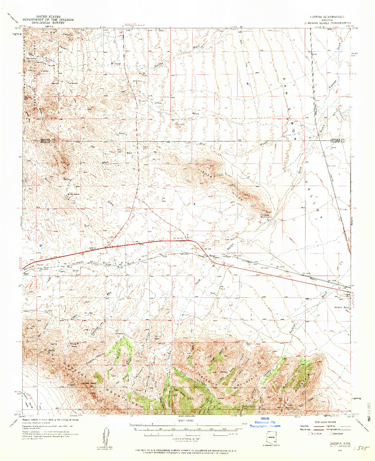 USGS 1:62500-SCALE QUADRANGLE FOR LUZENA, AZ 1957