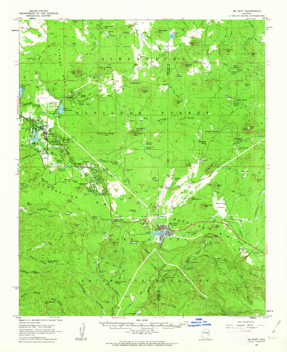 USGS 1:62500-SCALE QUADRANGLE FOR MCNARY, AZ 1961