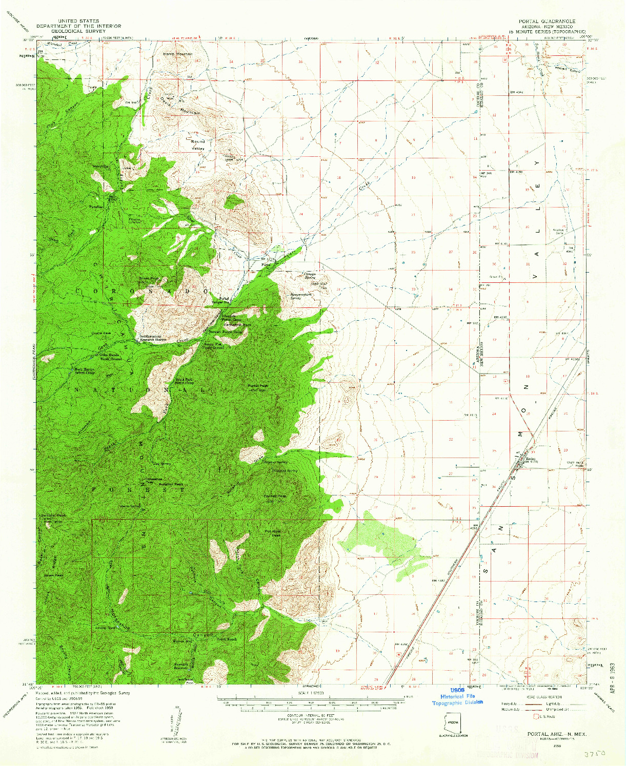 USGS 1:62500-SCALE QUADRANGLE FOR PORTAL, AZ 1958