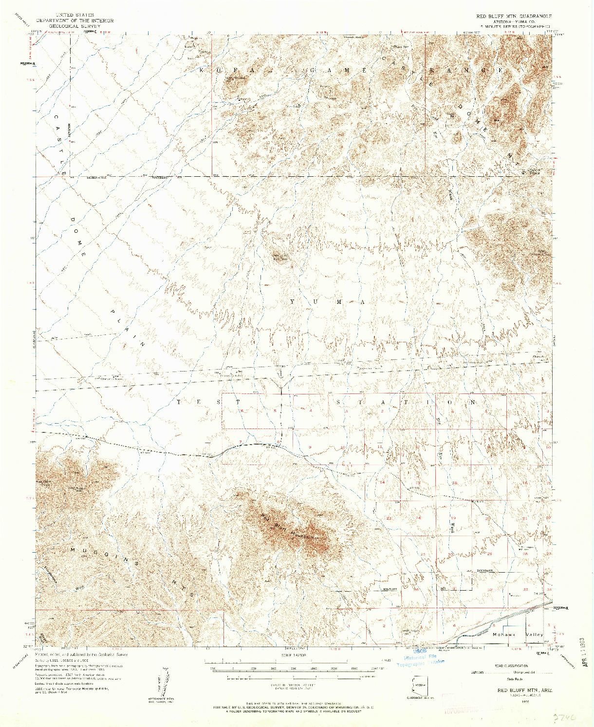 USGS 1:62500-SCALE QUADRANGLE FOR RED BLUFF MTN, AZ 1955