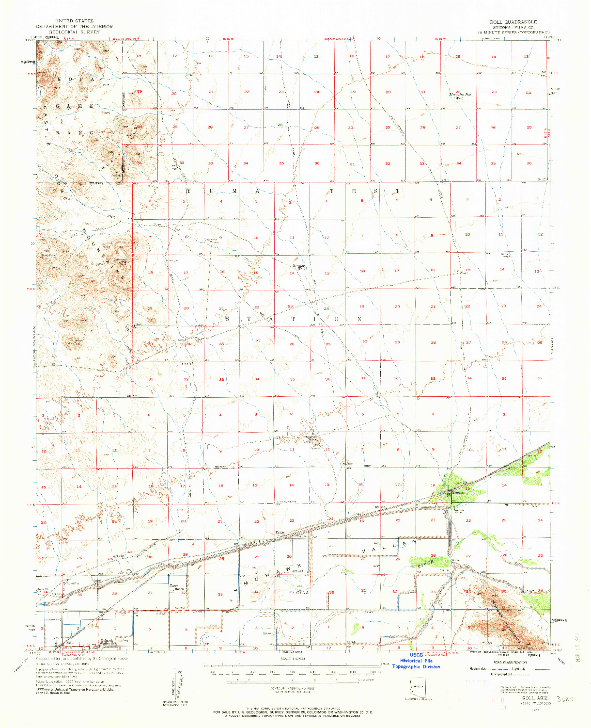 USGS 1:62500-SCALE QUADRANGLE FOR ROLL, AZ 1955
