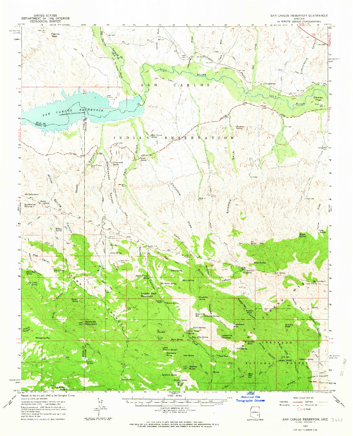 USGS 1:62500-SCALE QUADRANGLE FOR SAN CARLOS RESERVOIR, AZ 1962