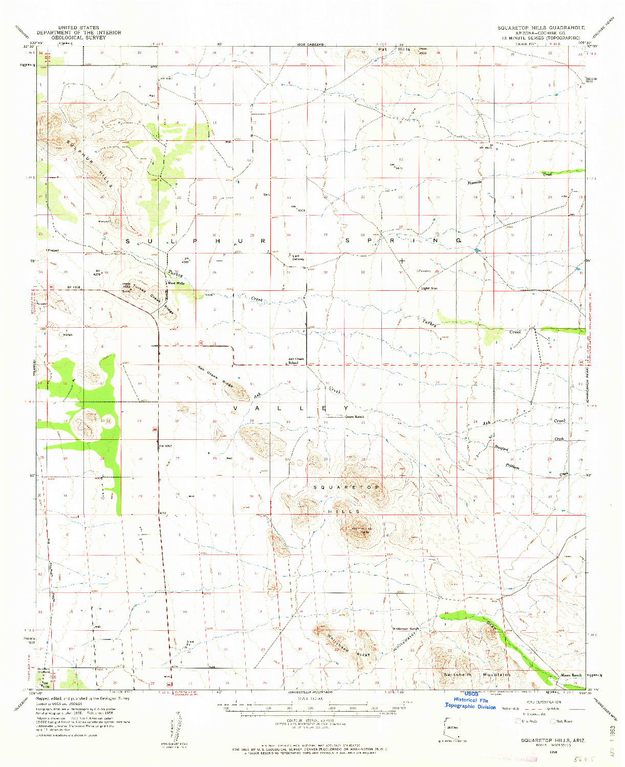 USGS 1:62500-SCALE QUADRANGLE FOR SQUARETOP HILLS, AZ 1958