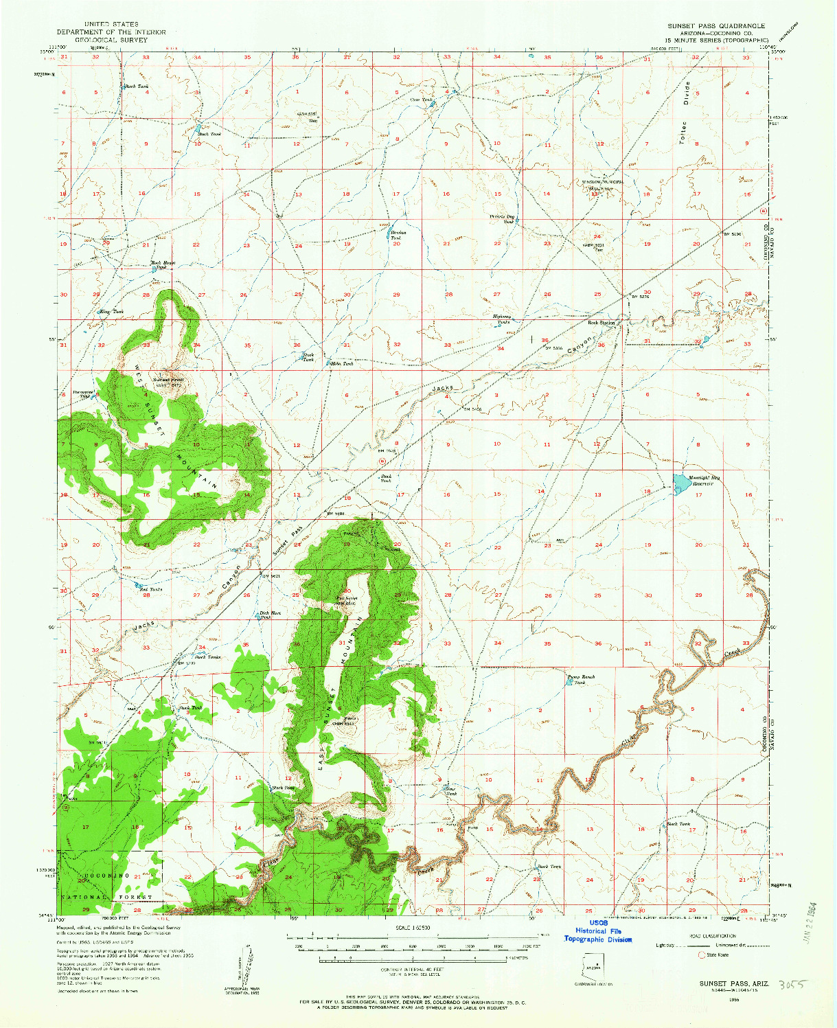 USGS 1:62500-SCALE QUADRANGLE FOR SUNSET PASS, AZ 1955