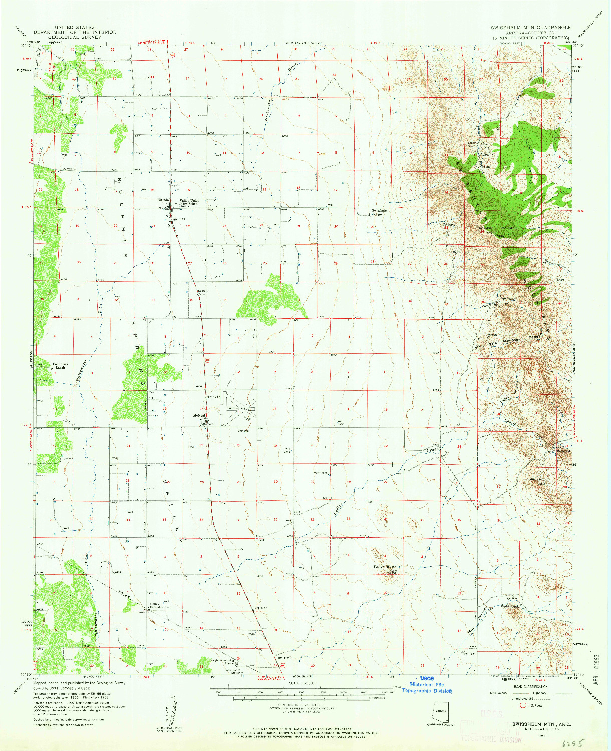 USGS 1:62500-SCALE QUADRANGLE FOR SWISSHELM MTN, AZ 1958