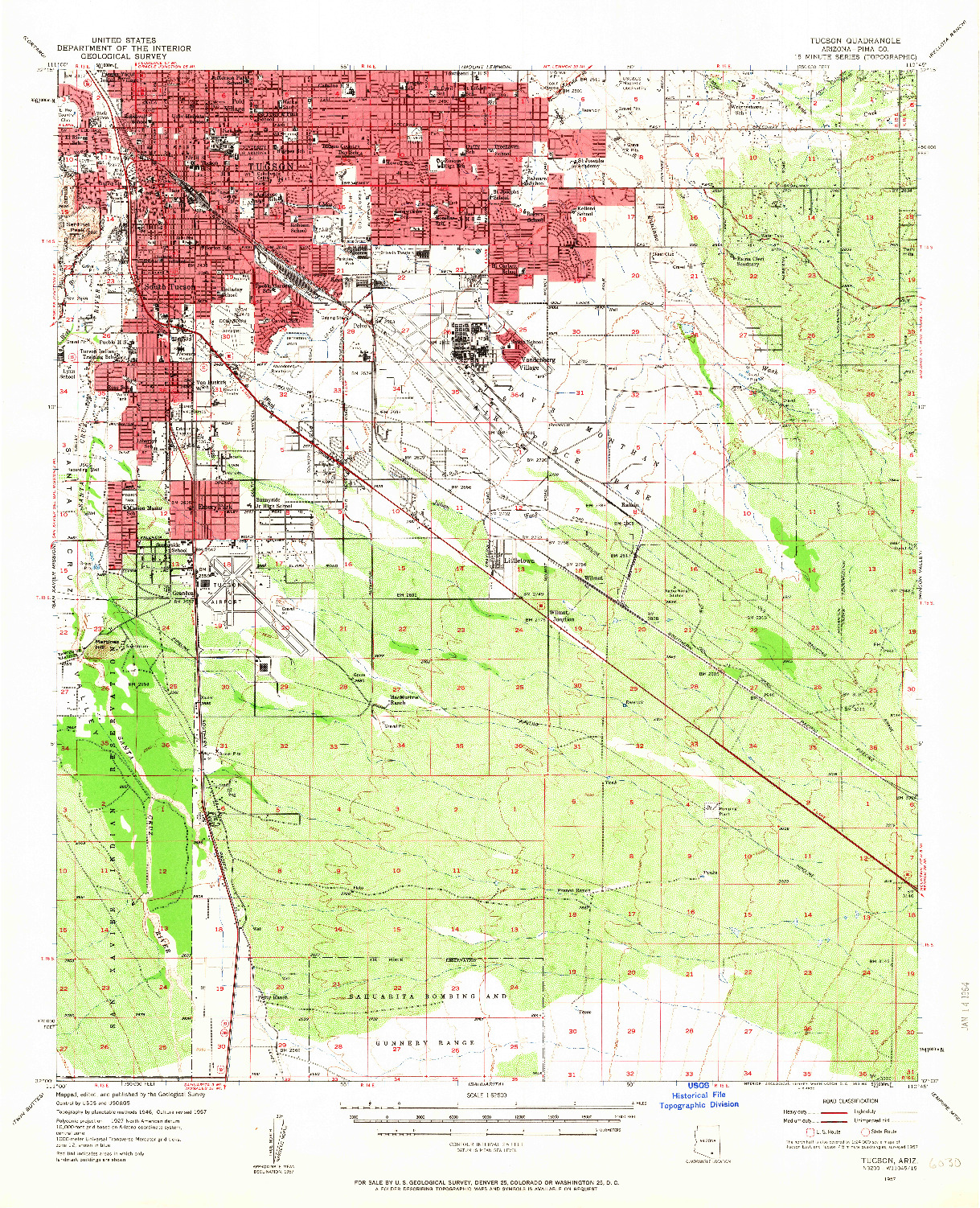 USGS 1:62500-SCALE QUADRANGLE FOR TUCSON, AZ 1957
