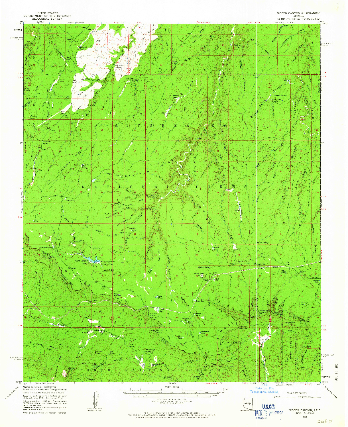 USGS 1:62500-SCALE QUADRANGLE FOR WOODS CANYON, AZ 1961