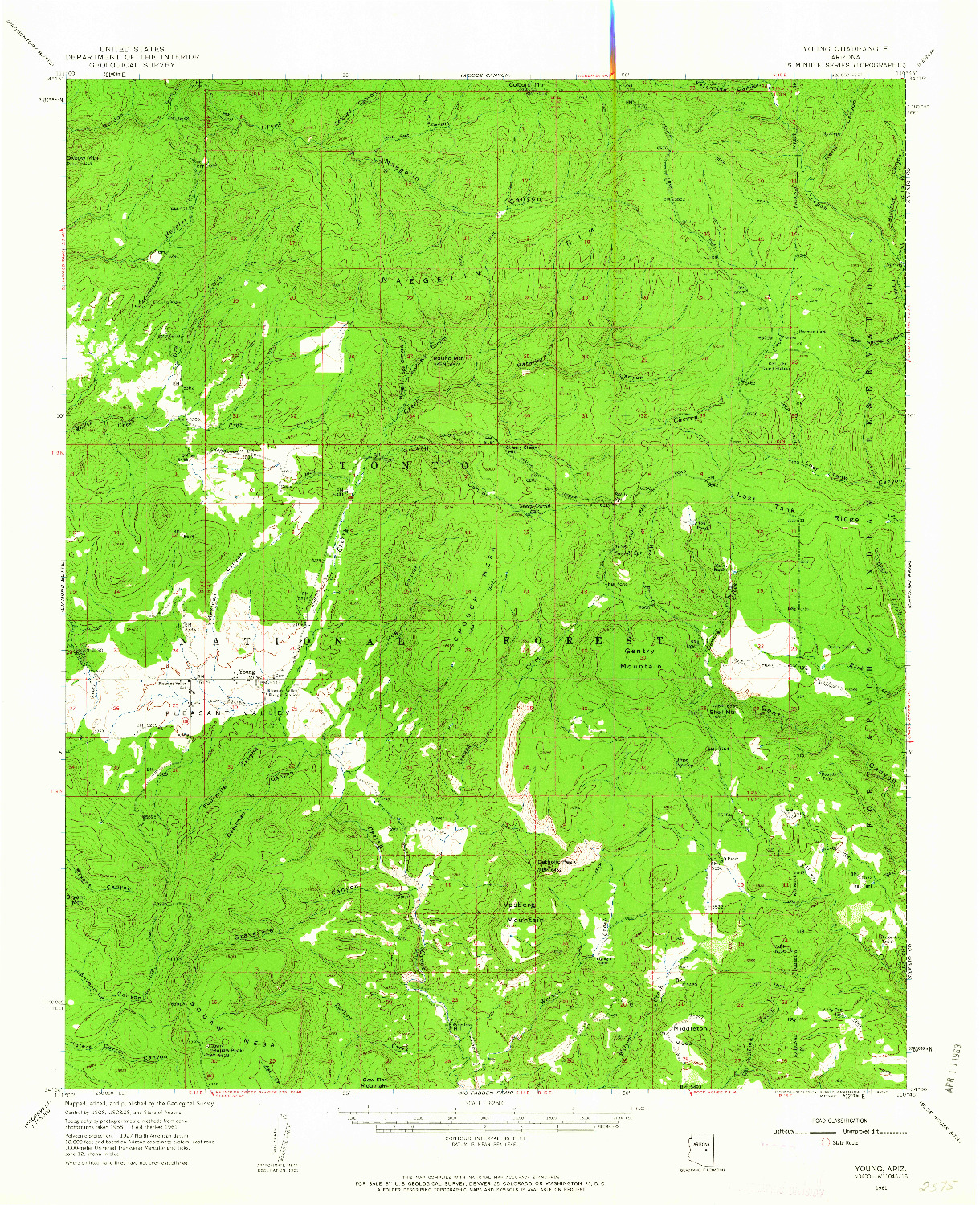 USGS 1:62500-SCALE QUADRANGLE FOR YOUNG, AZ 1961