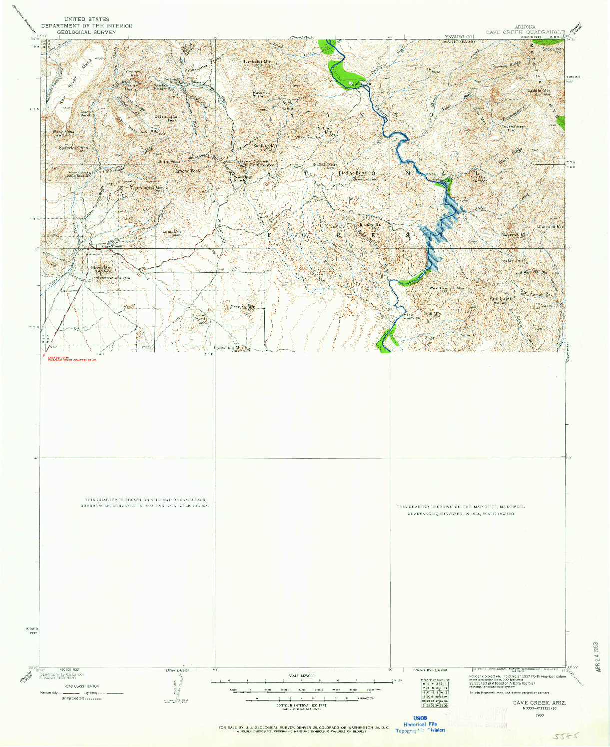 USGS 1:125000-SCALE QUADRANGLE FOR CAVE CREEK, AZ 1930