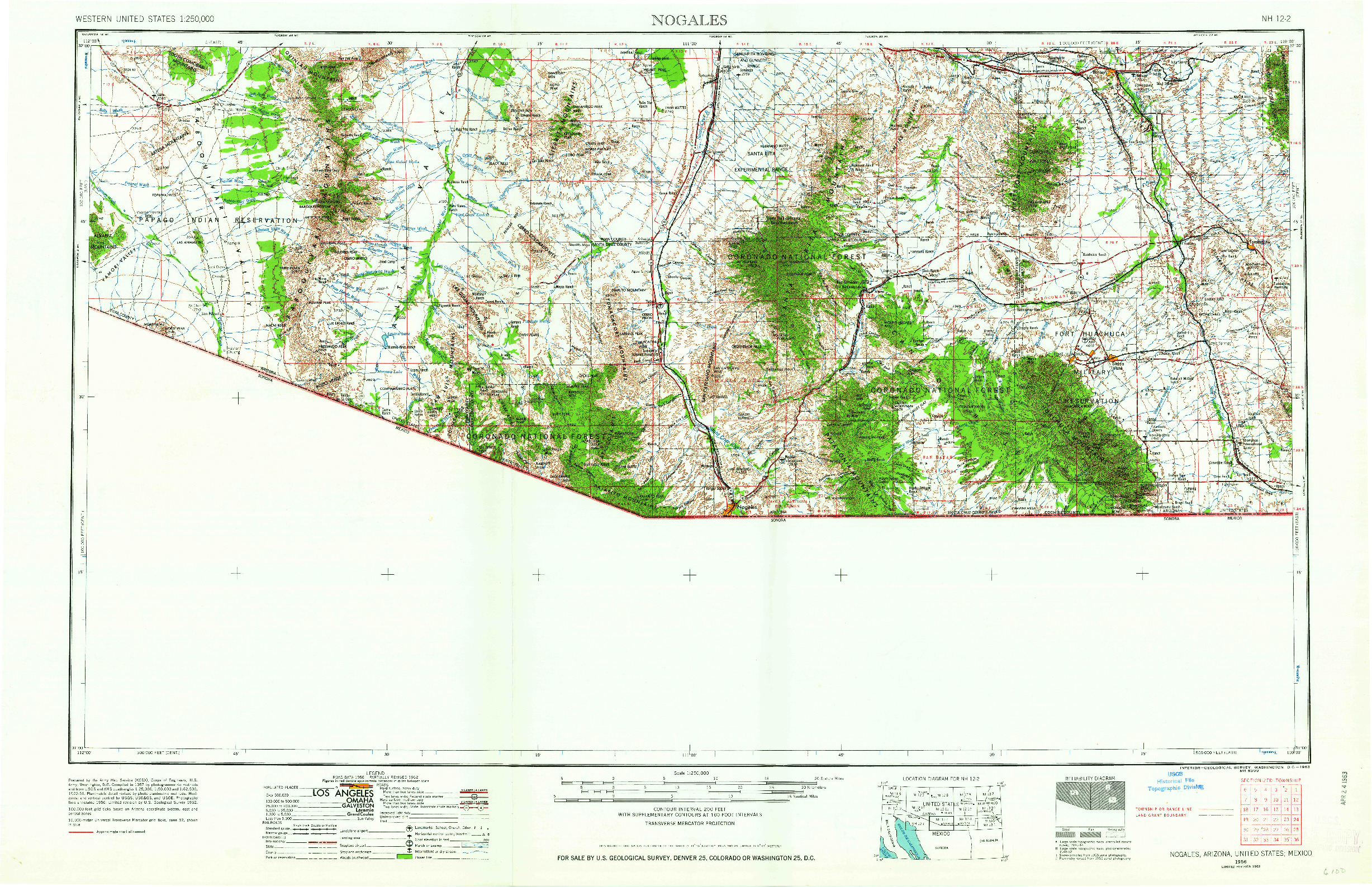 USGS 1:250000-SCALE QUADRANGLE FOR NOGALES, AZ 1956