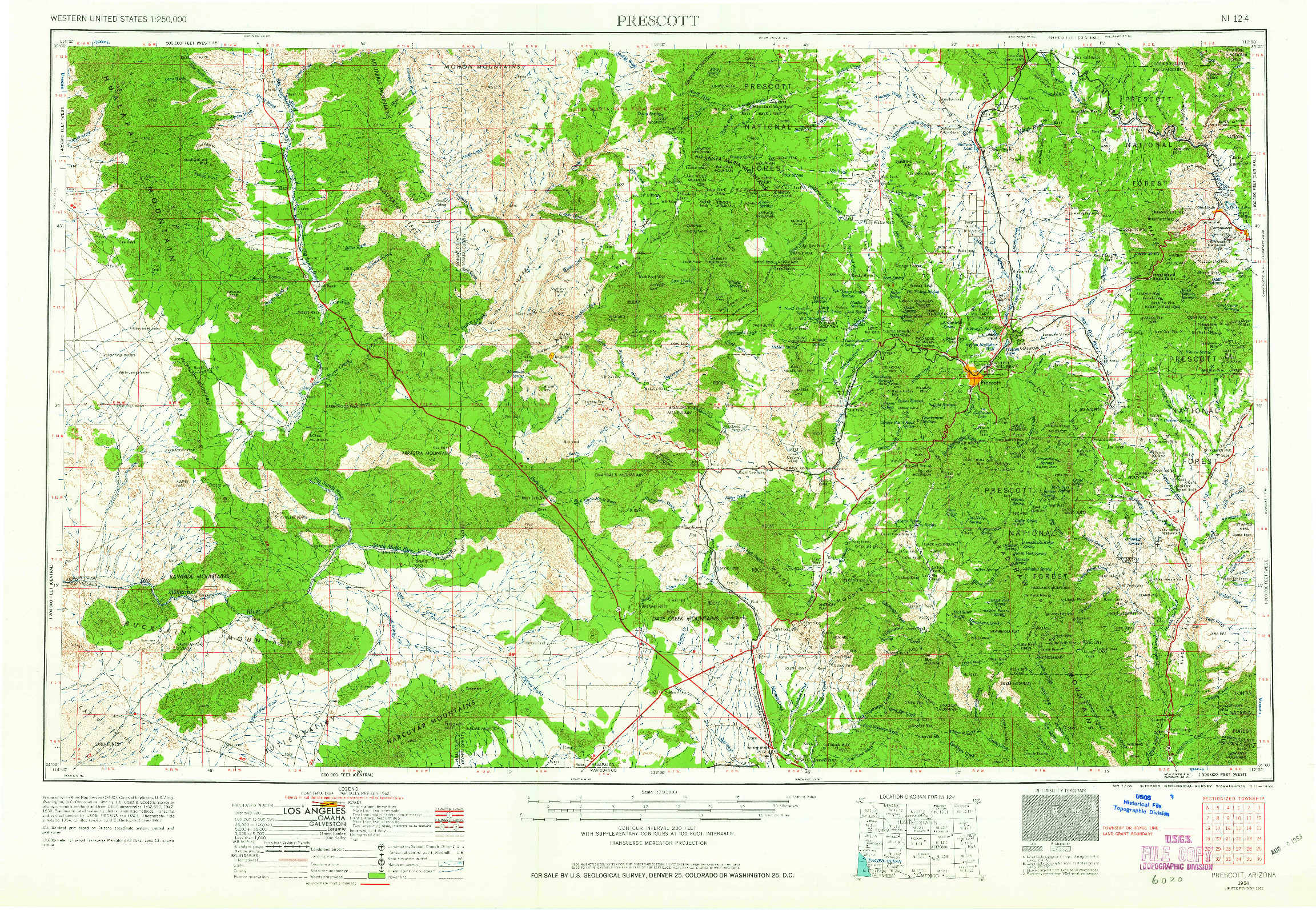 USGS 1:250000-SCALE QUADRANGLE FOR PRESCOTT, AZ 1954