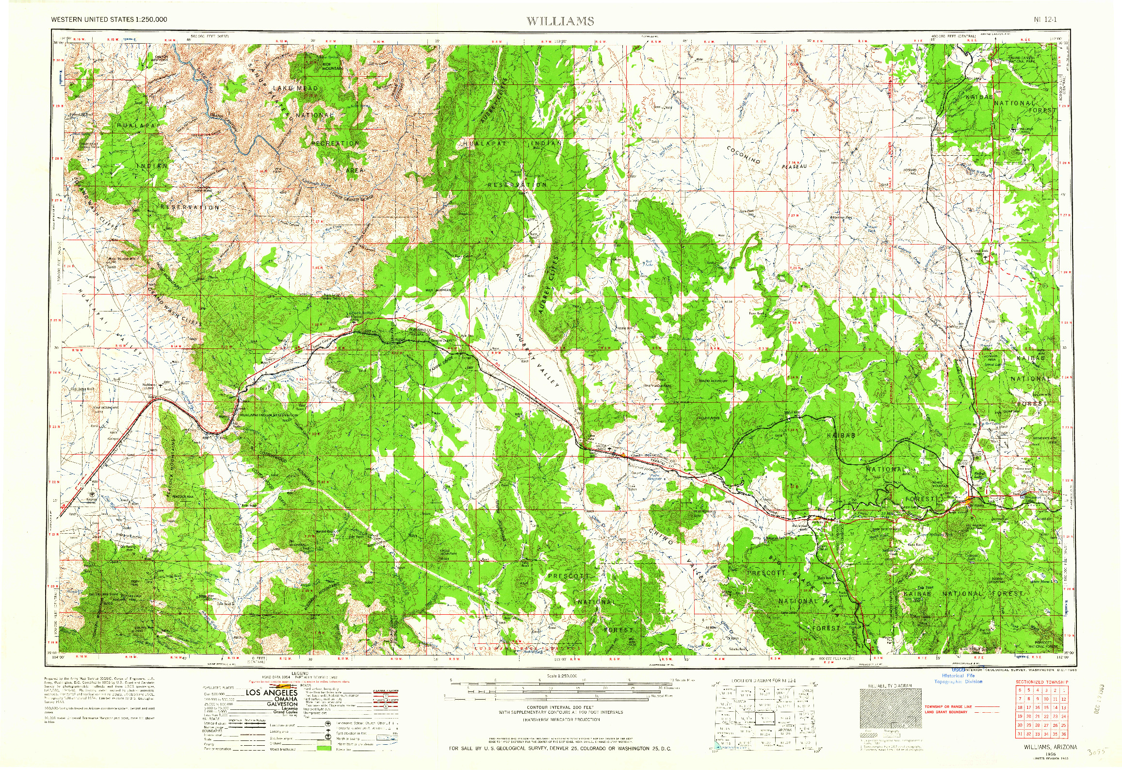 USGS 1:250000-SCALE QUADRANGLE FOR WILLIAMS, AZ 1956