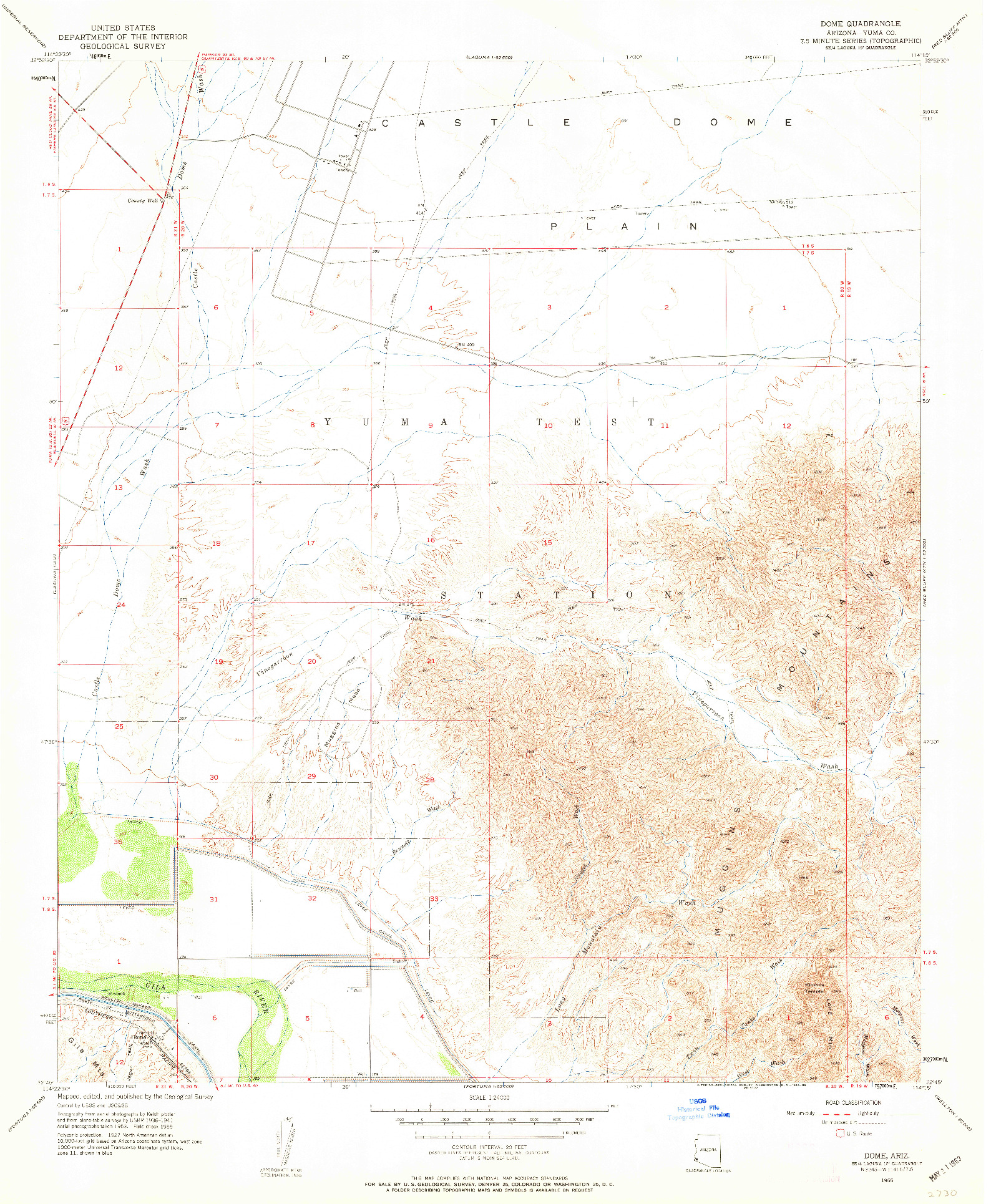 USGS 1:24000-SCALE QUADRANGLE FOR DOME, AZ 1955