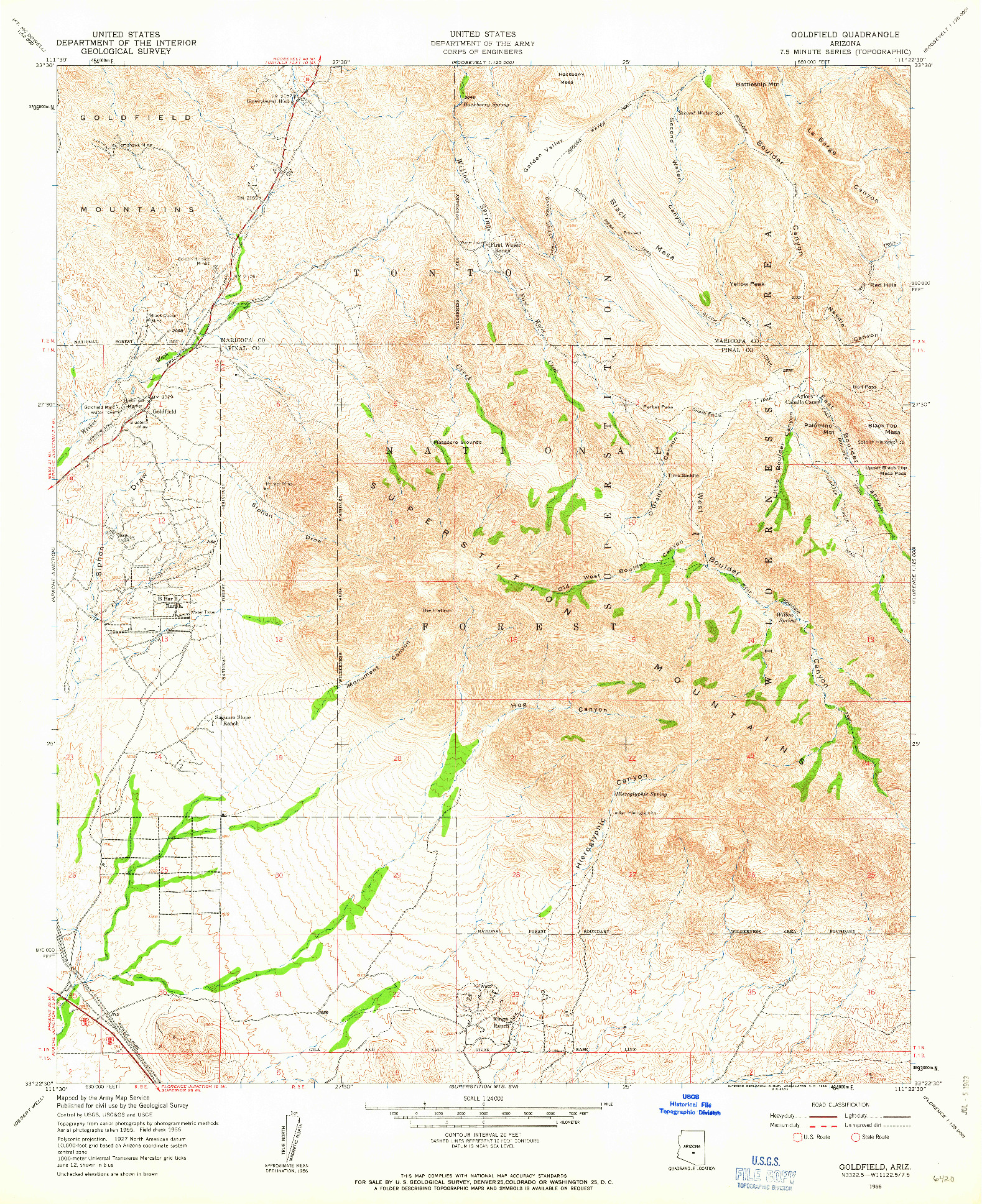 USGS 1:24000-SCALE QUADRANGLE FOR GOLDFIELD, AZ 1956