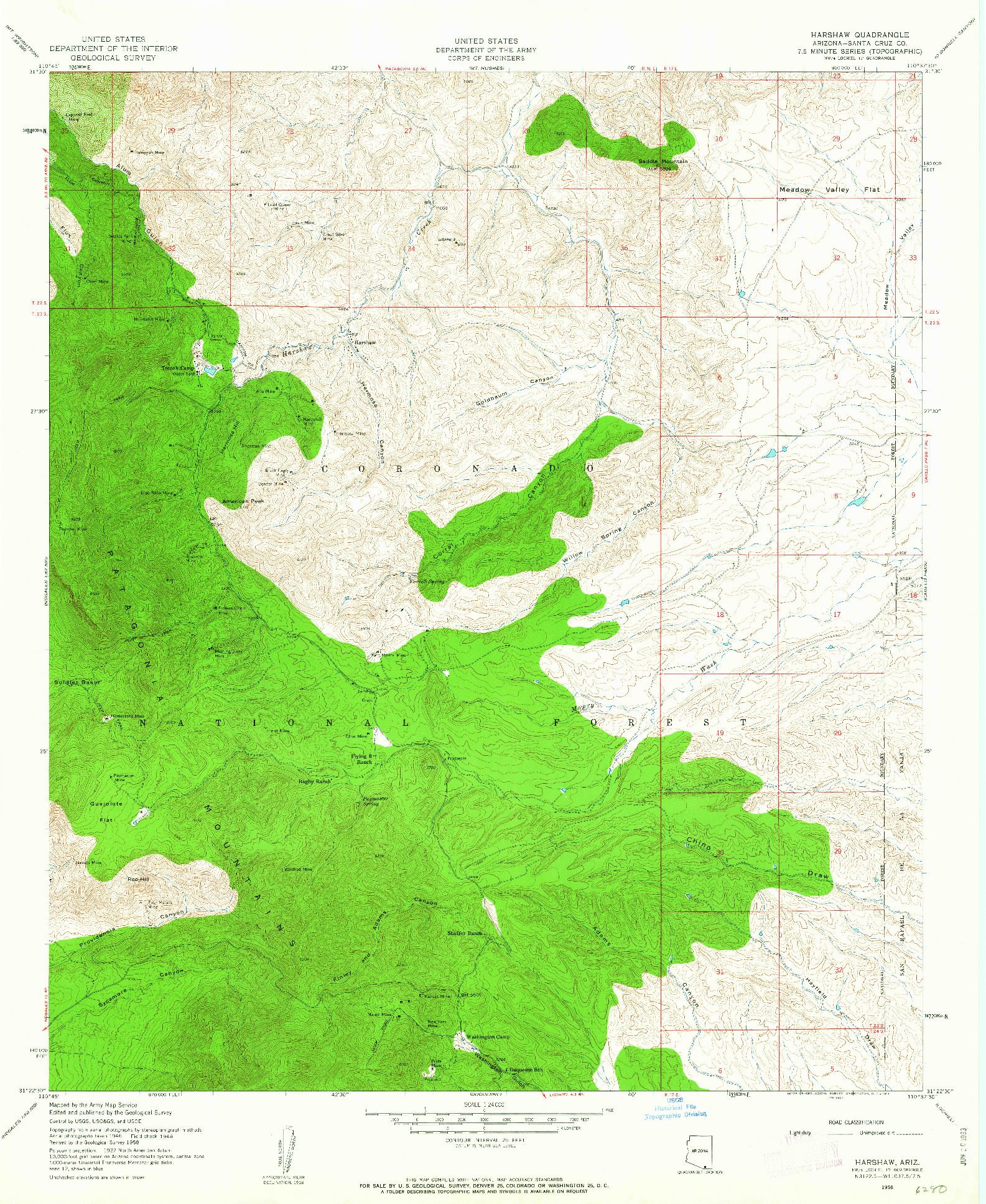 USGS 1:24000-SCALE QUADRANGLE FOR HARSHAW, AZ 1958