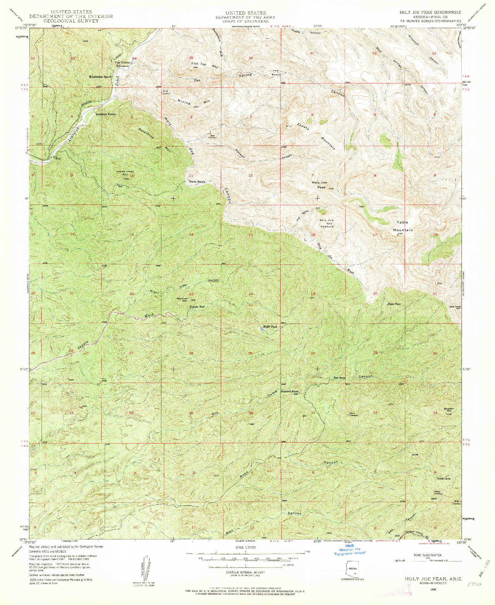 USGS 1:24000-SCALE QUADRANGLE FOR HOLY JOE PEAK, AZ 1949