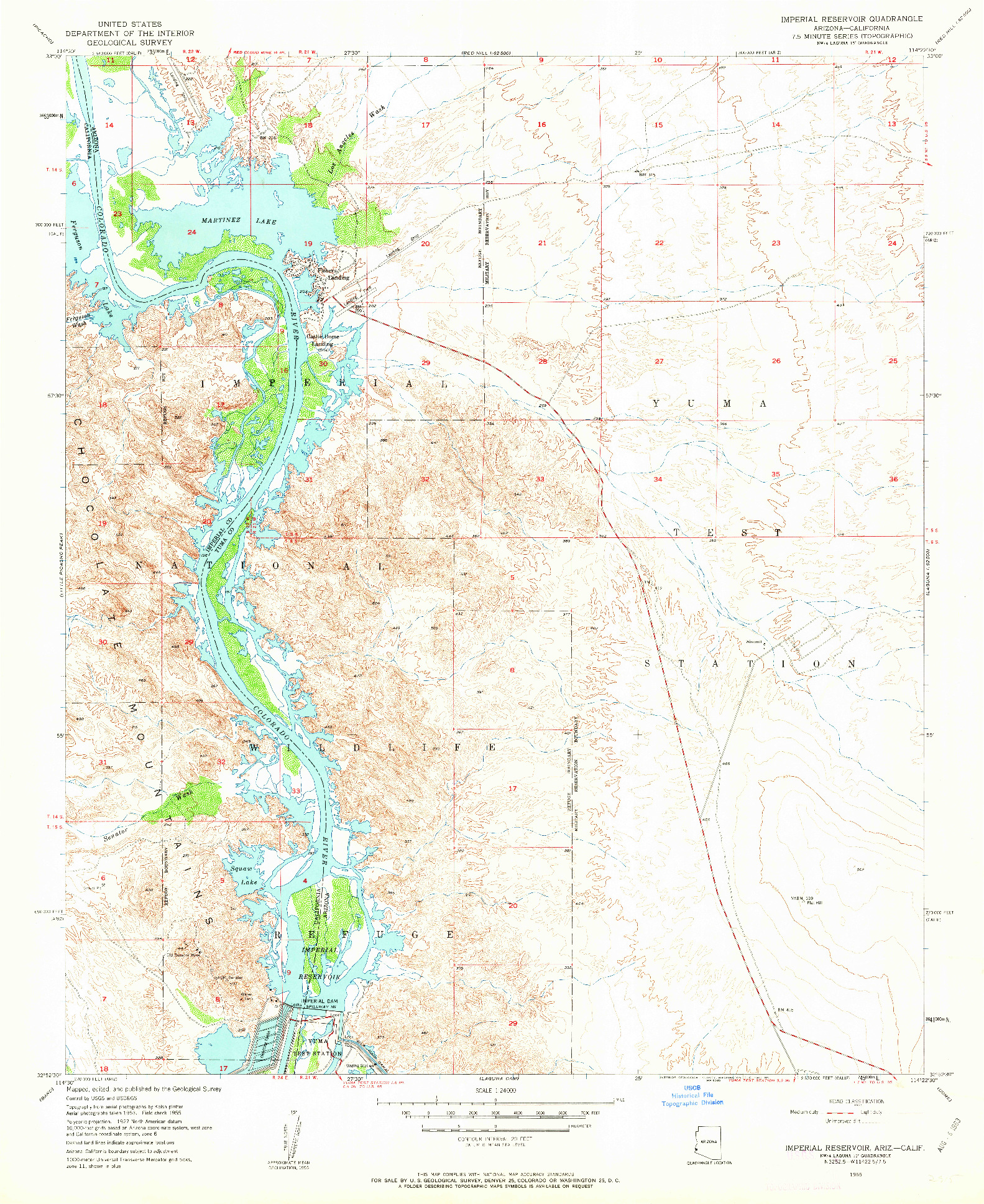 USGS 1:24000-SCALE QUADRANGLE FOR IMPERIAL RESERVOIR, AZ 1955