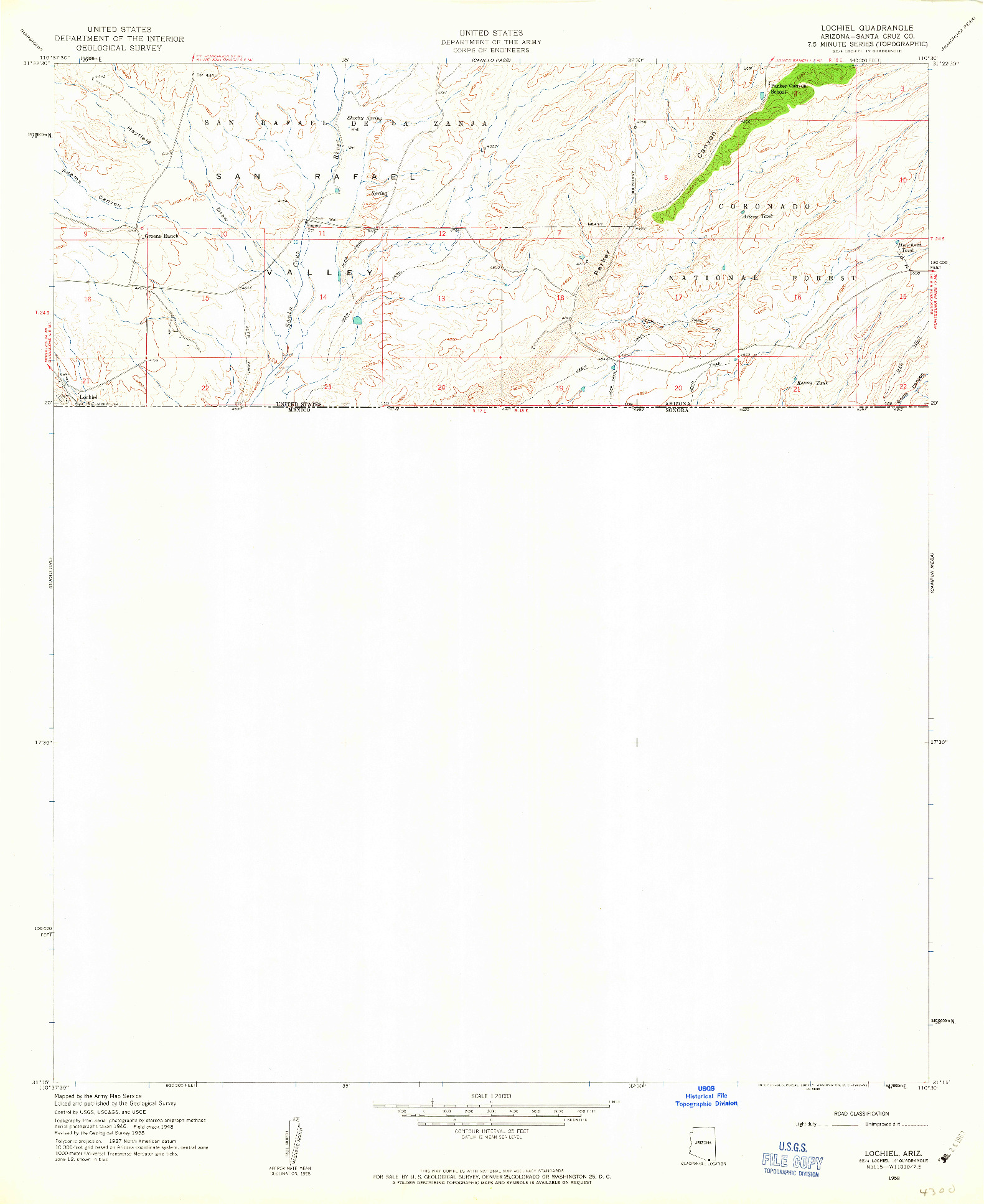 USGS 1:24000-SCALE QUADRANGLE FOR LOCHIEL, AZ 1958