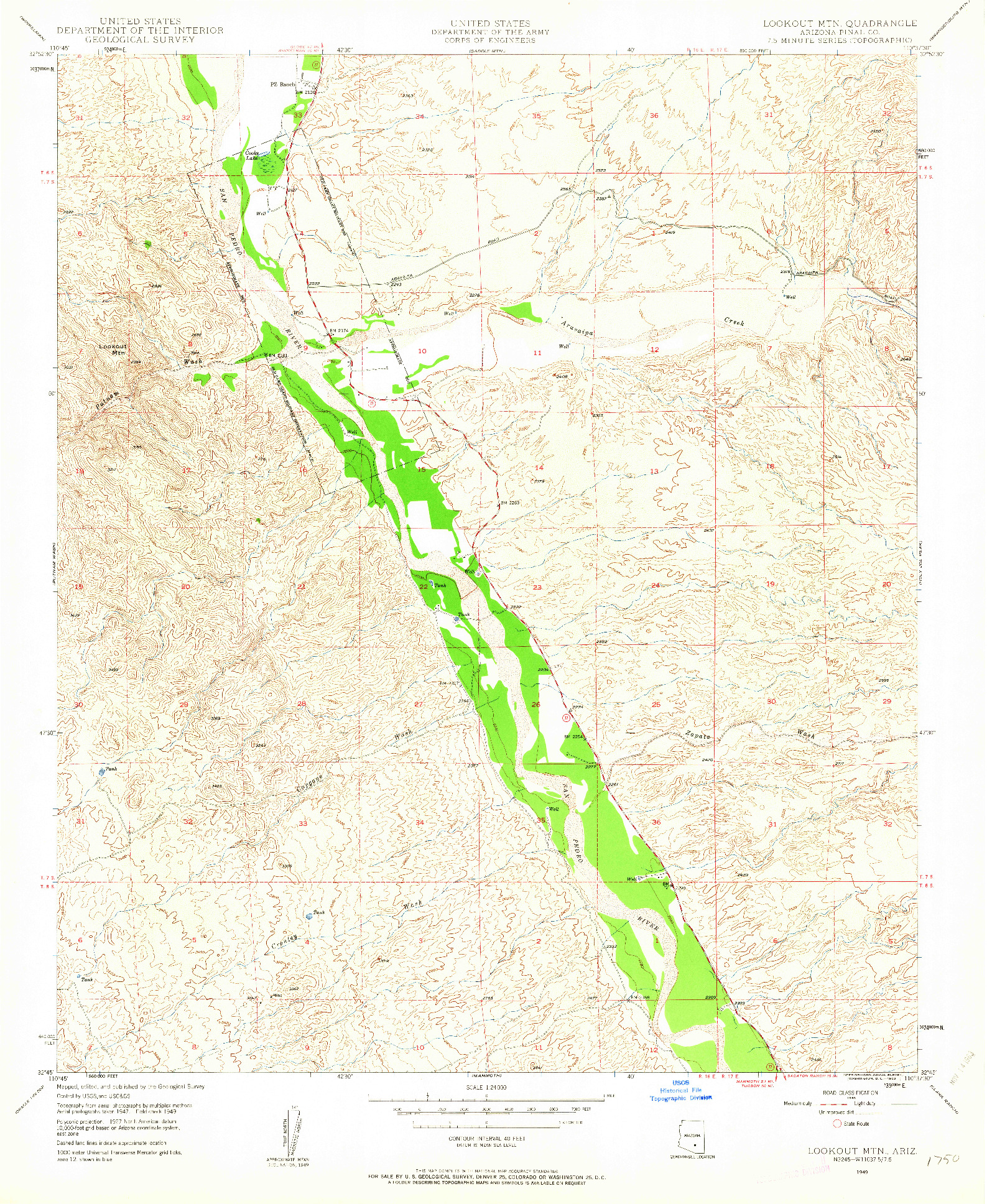 USGS 1:24000-SCALE QUADRANGLE FOR LOOKOUT MTN, AZ 1949