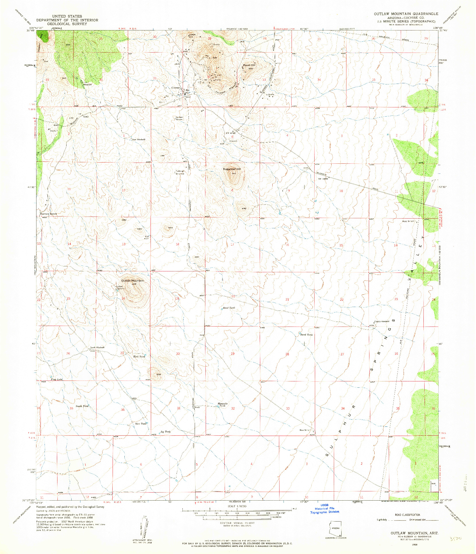 USGS 1:24000-SCALE QUADRANGLE FOR OUTLAW MOUNTAIN, AZ 1958