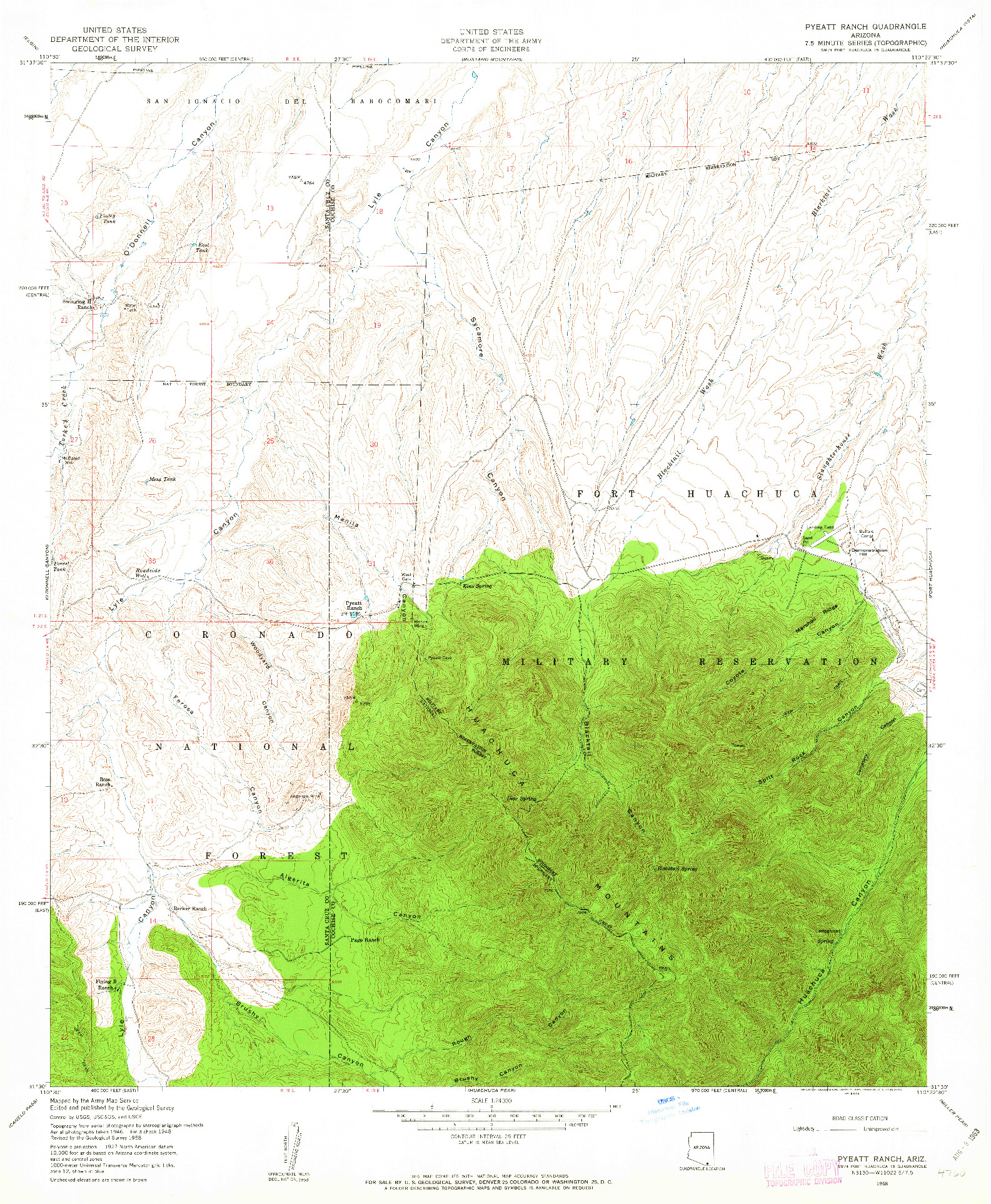 USGS 1:24000-SCALE QUADRANGLE FOR PYEATT RANCH, AZ 1958