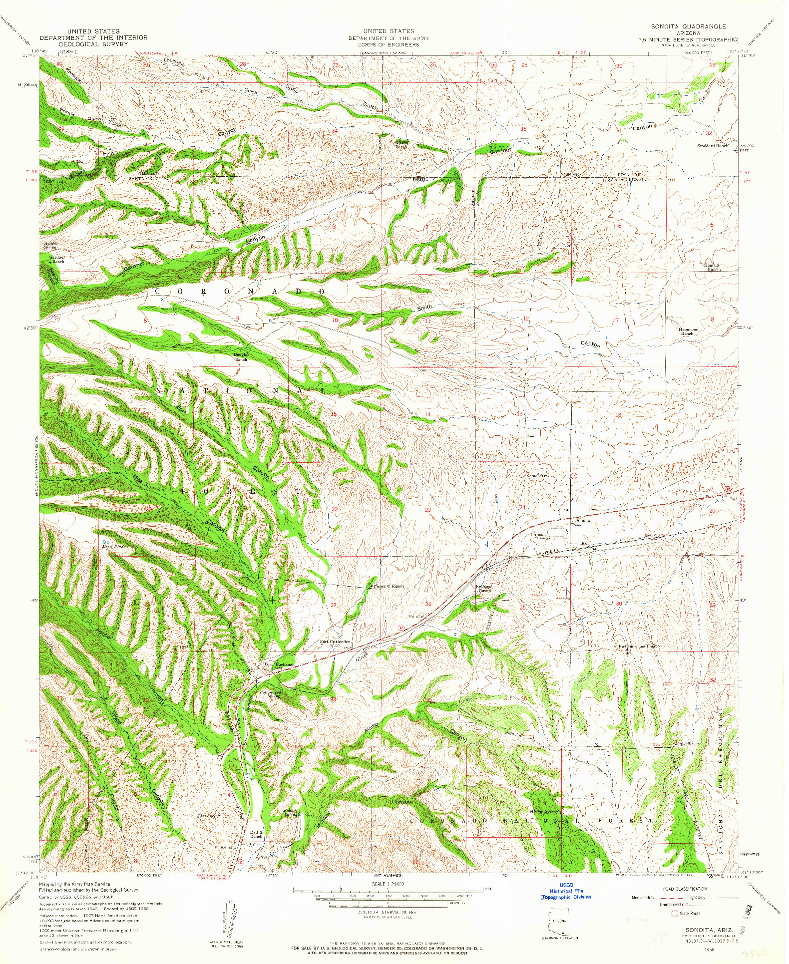 USGS 1:24000-SCALE QUADRANGLE FOR SONOITA, AZ 1958