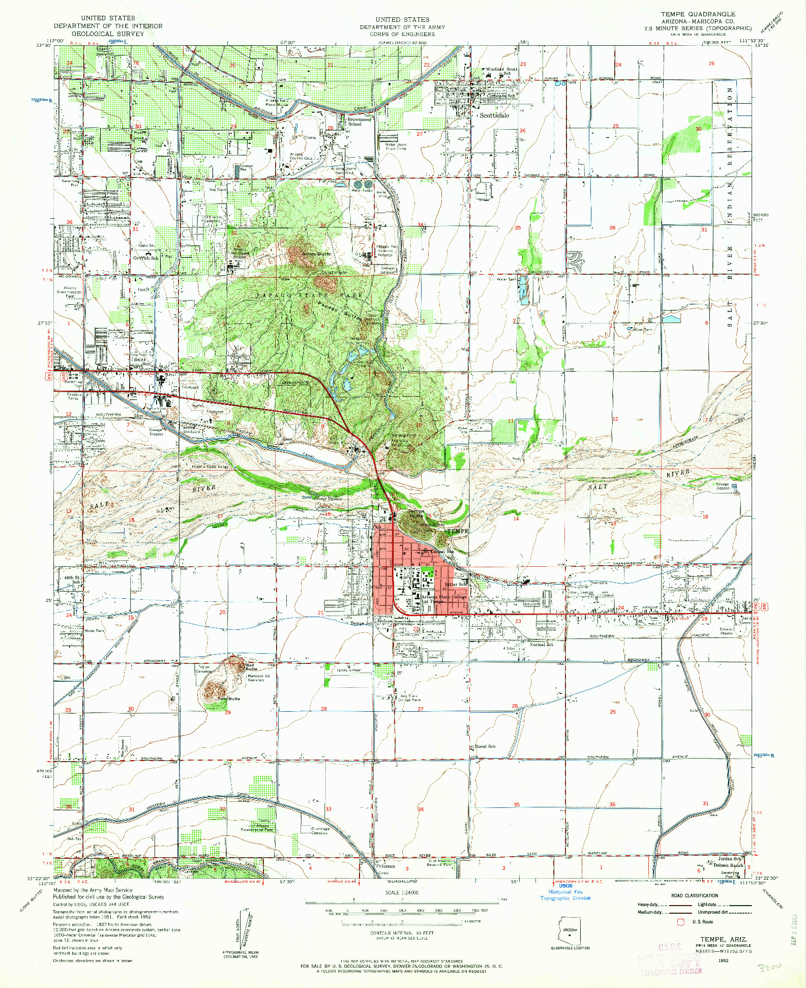 USGS 1:24000-SCALE QUADRANGLE FOR TEMPE, AZ 1952