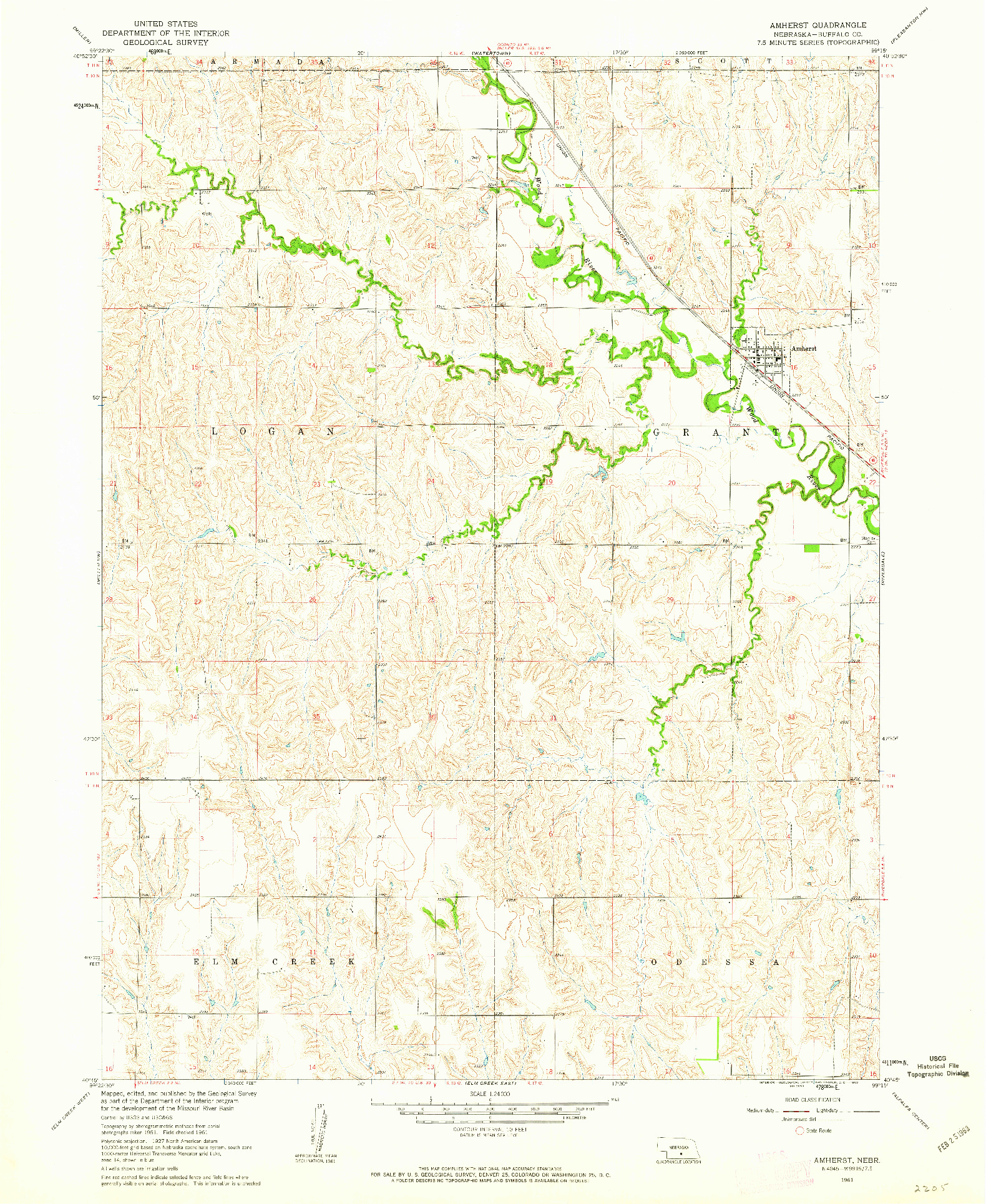 USGS 1:24000-SCALE QUADRANGLE FOR AMHERST, NE 1961
