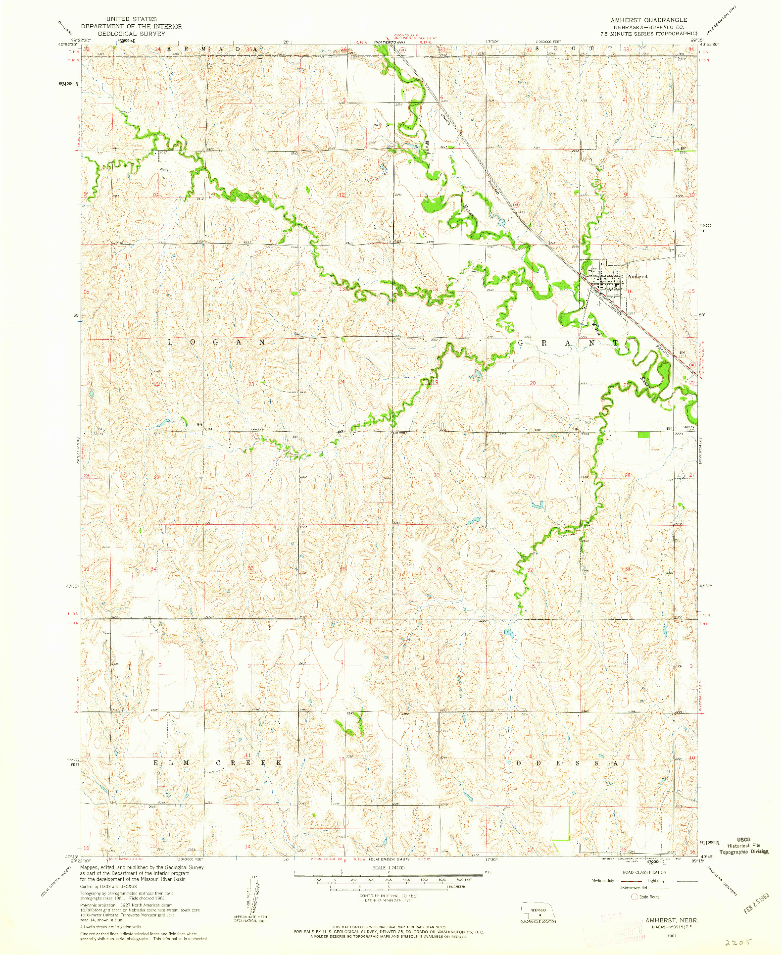 USGS 1:24000-SCALE QUADRANGLE FOR AMHERST, NE 1961