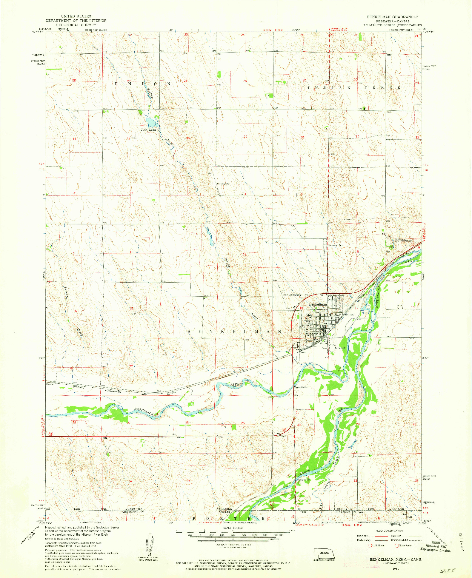 USGS 1:24000-SCALE QUADRANGLE FOR BENKELMAN, NE 1961