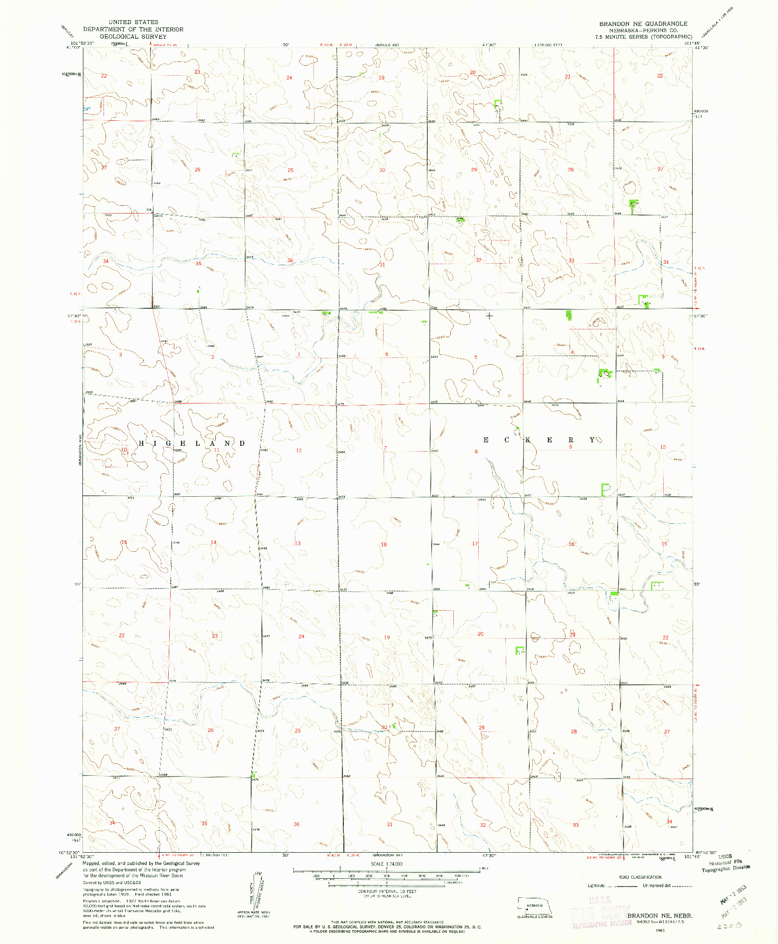 USGS 1:24000-SCALE QUADRANGLE FOR BRANDON NE, NE 1961
