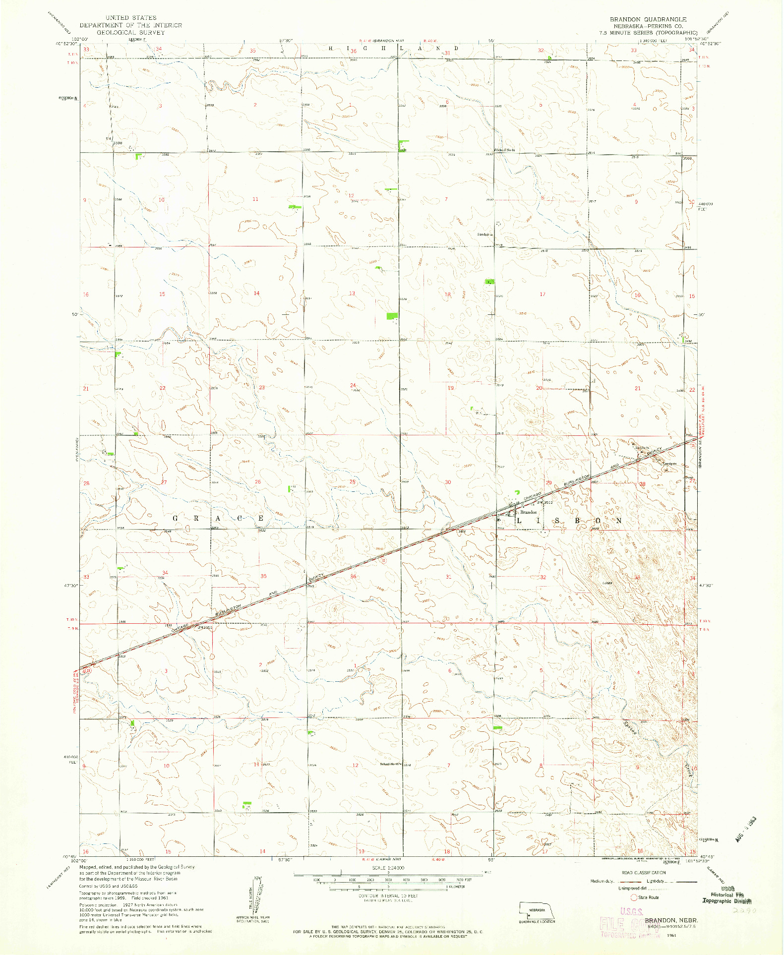 USGS 1:24000-SCALE QUADRANGLE FOR BRANDON, NE 1961