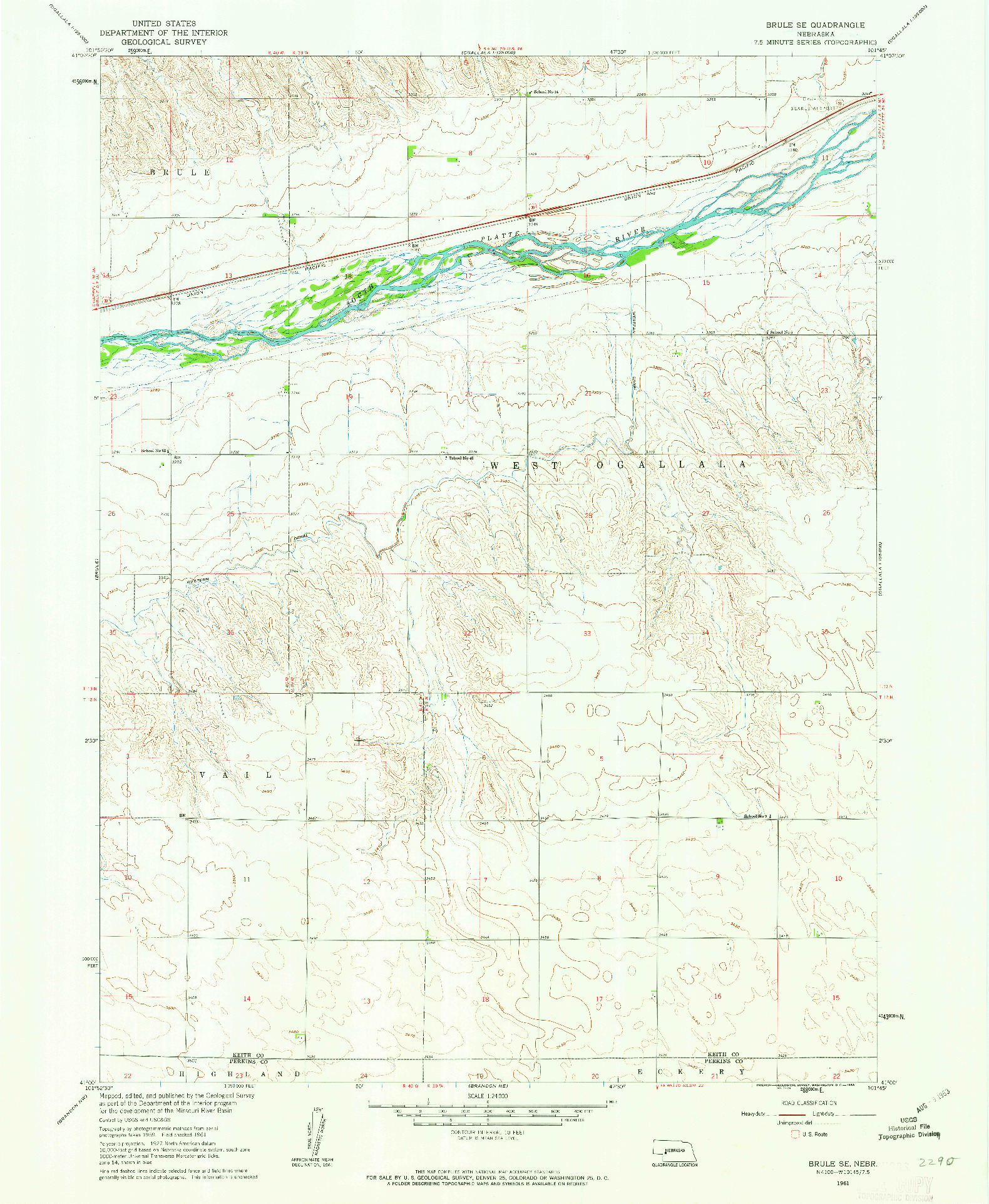 USGS 1:24000-SCALE QUADRANGLE FOR BRULE SE, NE 1961