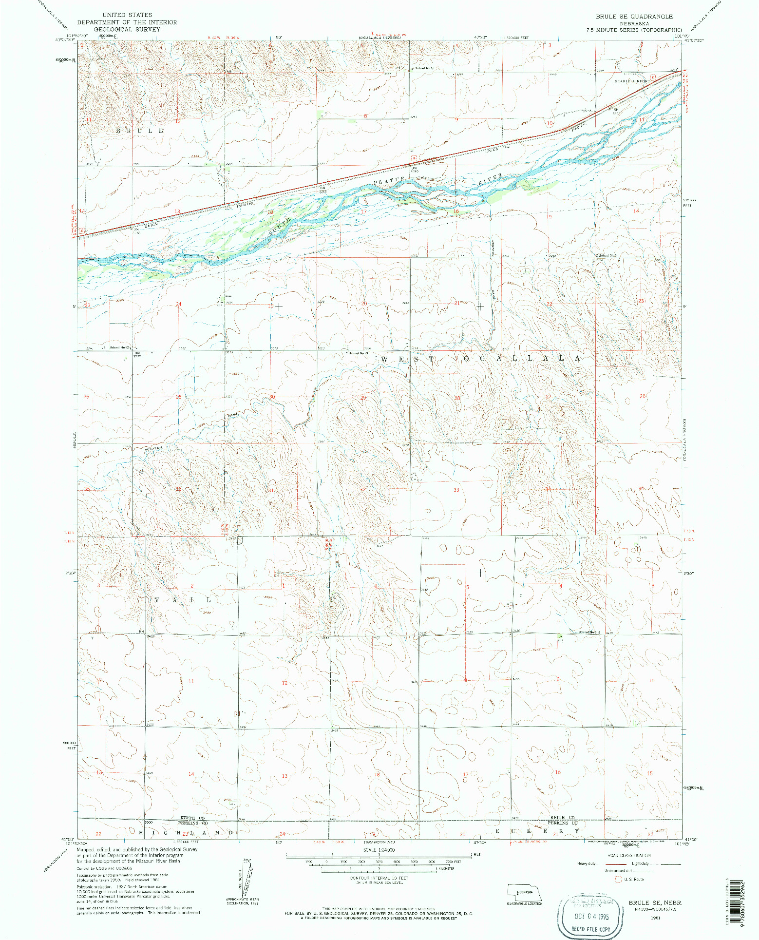 USGS 1:24000-SCALE QUADRANGLE FOR BRULE SE, NE 1961